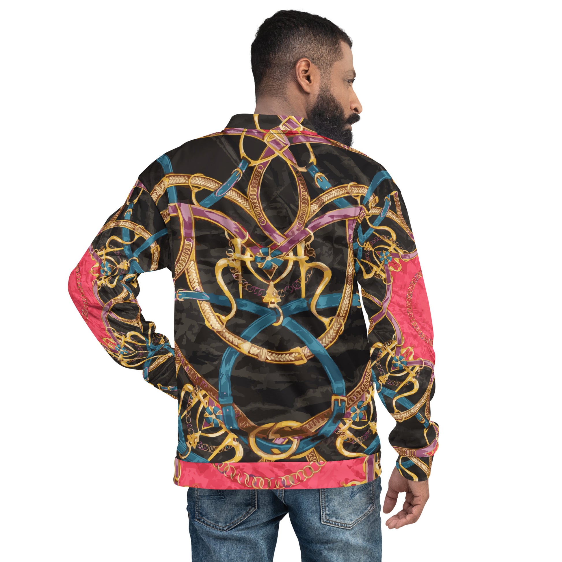 Pink Equestrian Scarf Print Unisex Bomber Jacket - HipHatter
