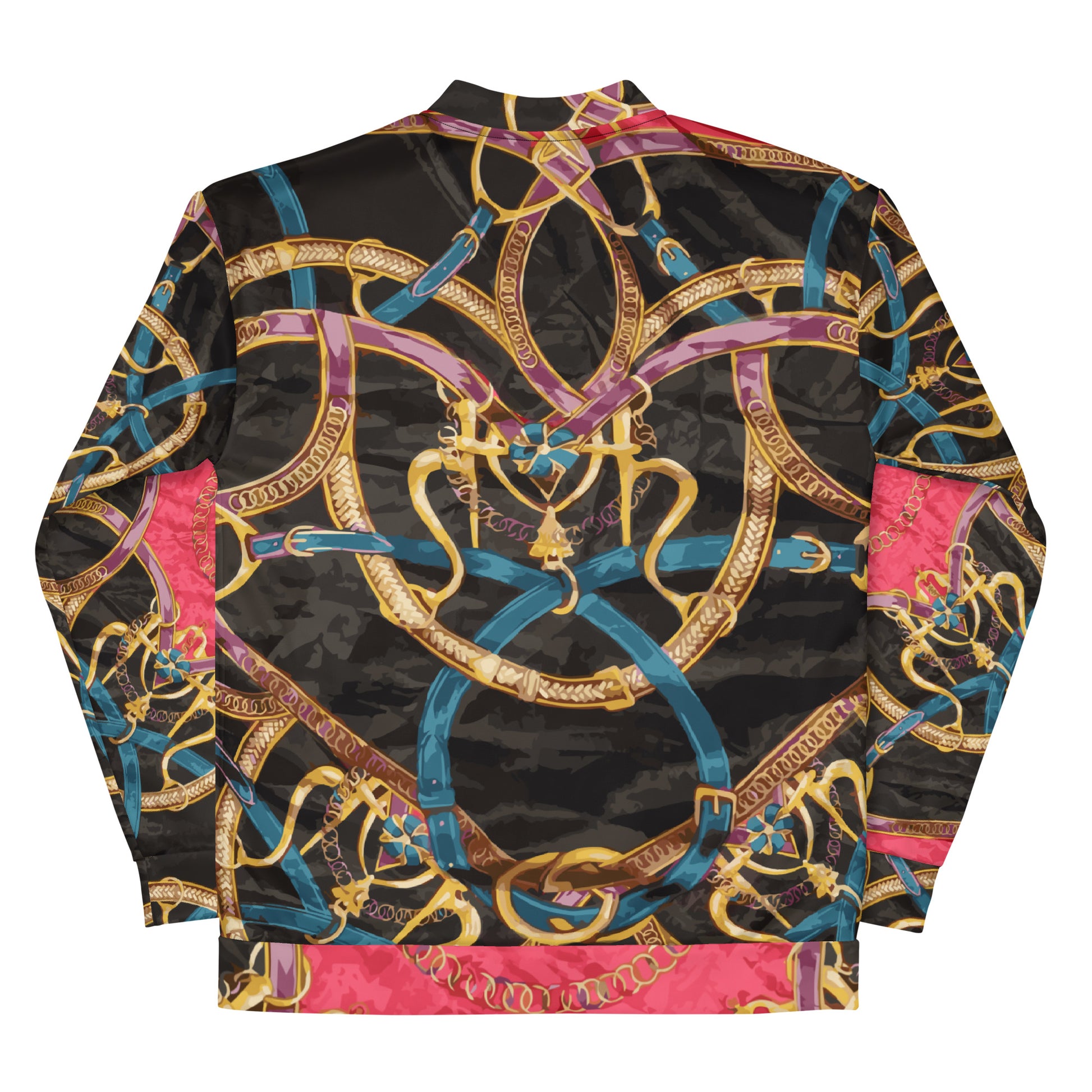 Pink Equestrian Scarf Print Unisex Bomber Jacket - HipHatter