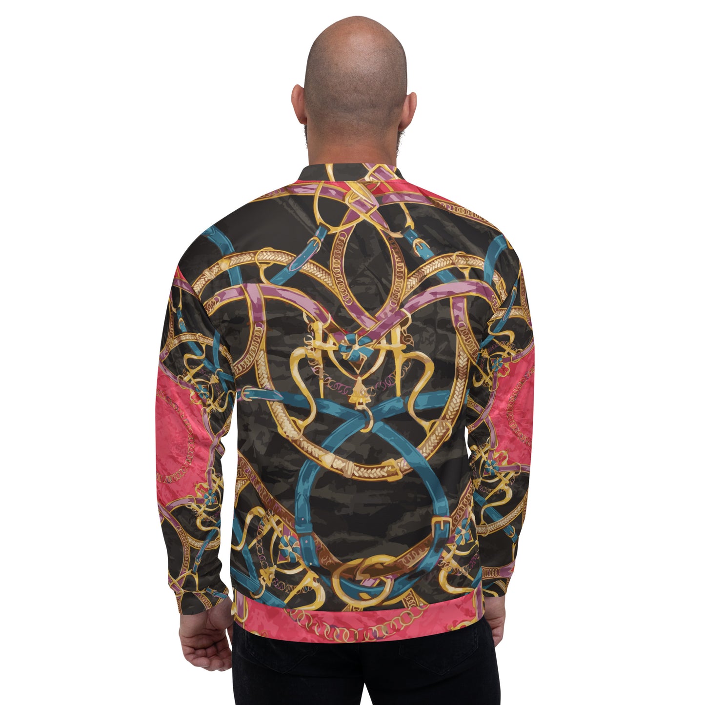 Pink Equestrian Scarf Print Unisex Bomber Jacket - HipHatter