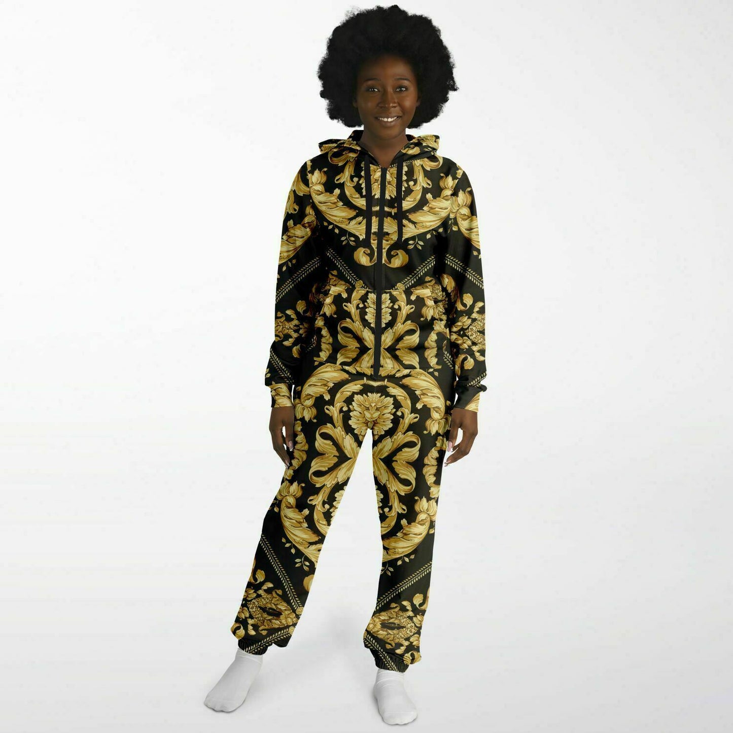 Baroque Gold and Black Scarf Print Unisex Onesie Jumpsuit - HipHatter