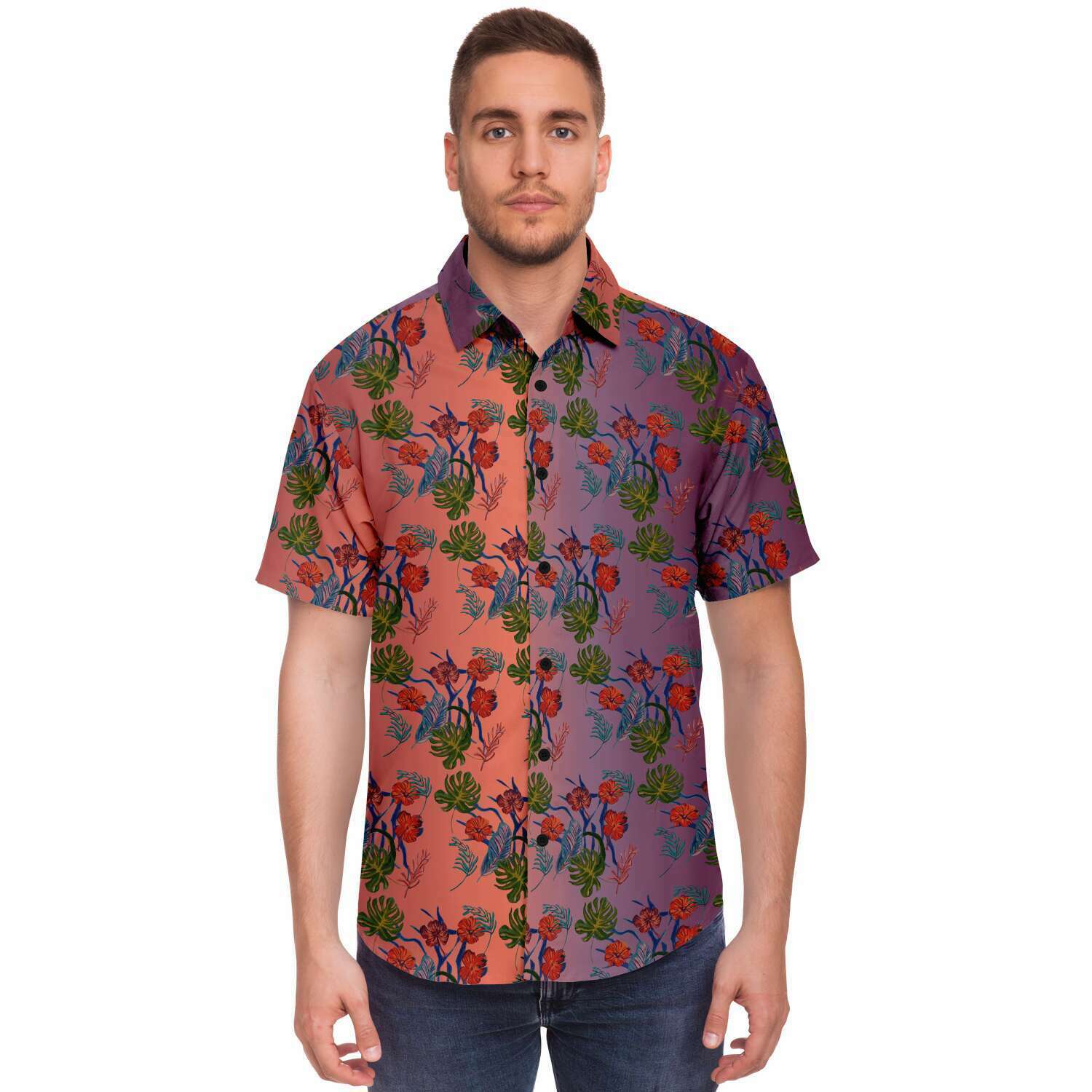 Til Dawn mens purple sky floral short sleeve shirt - HipHatter