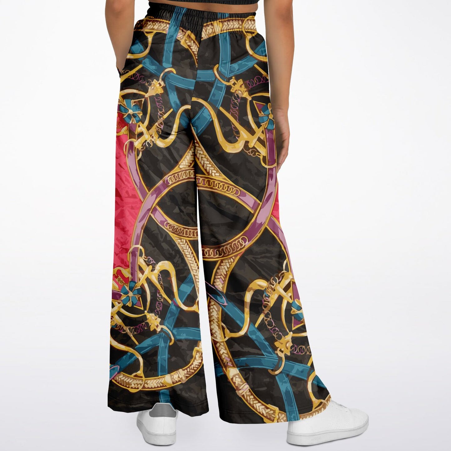 Luxury Pink Scarf Print Flare Trousers - HipHatter