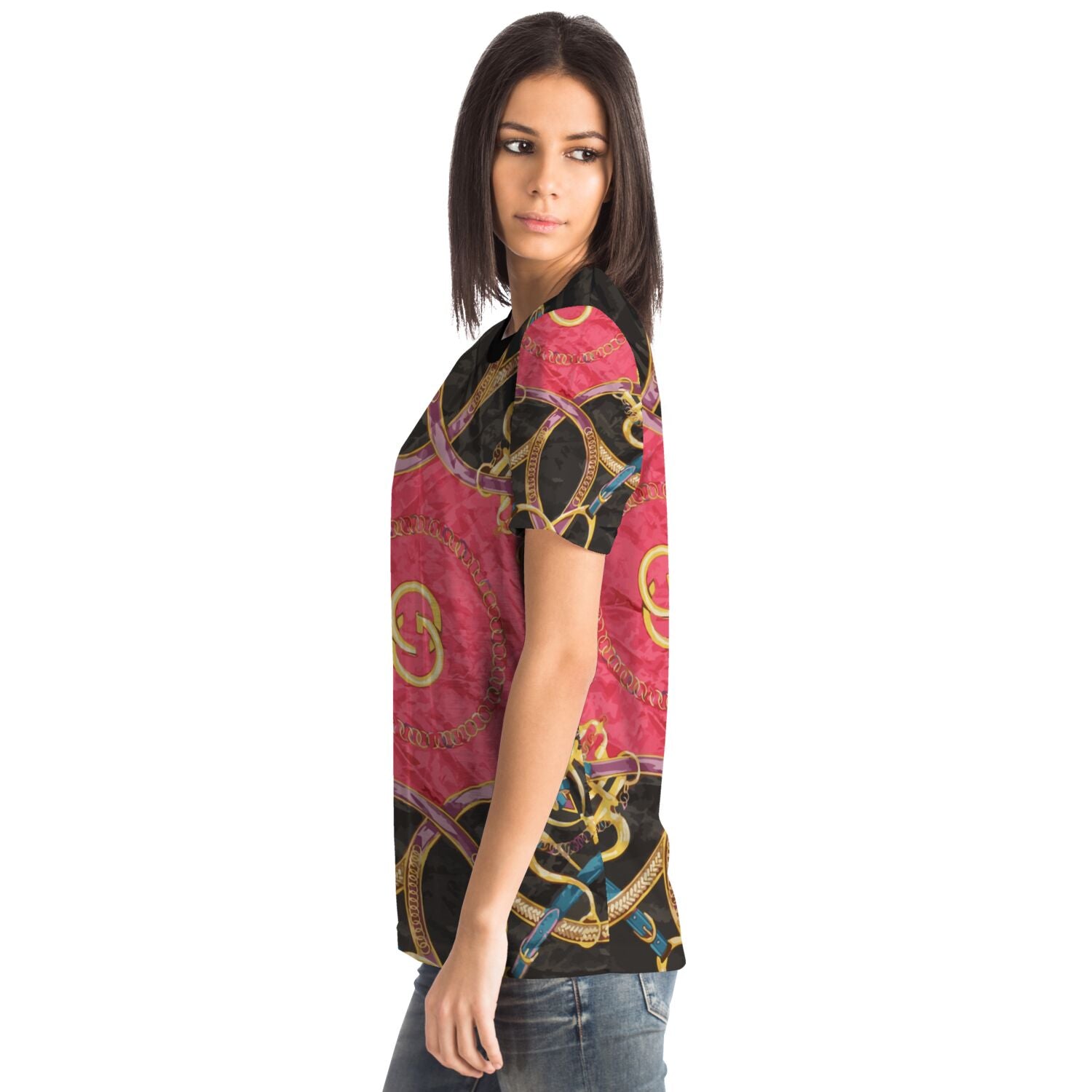 Luxury Pink Scarf Print T Shirt - HipHatter