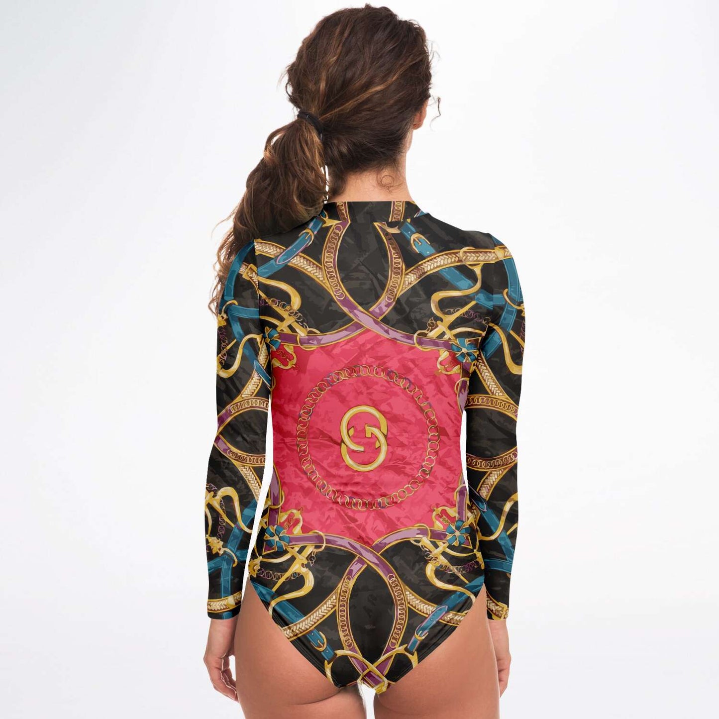 Pink Equestrian Scarf Print Body Suit - HipHatter