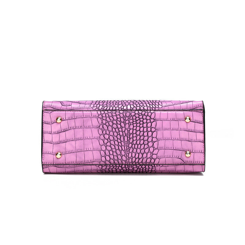Lock Tote Croc Pattern Handbag Three Piece Set - HipHatter