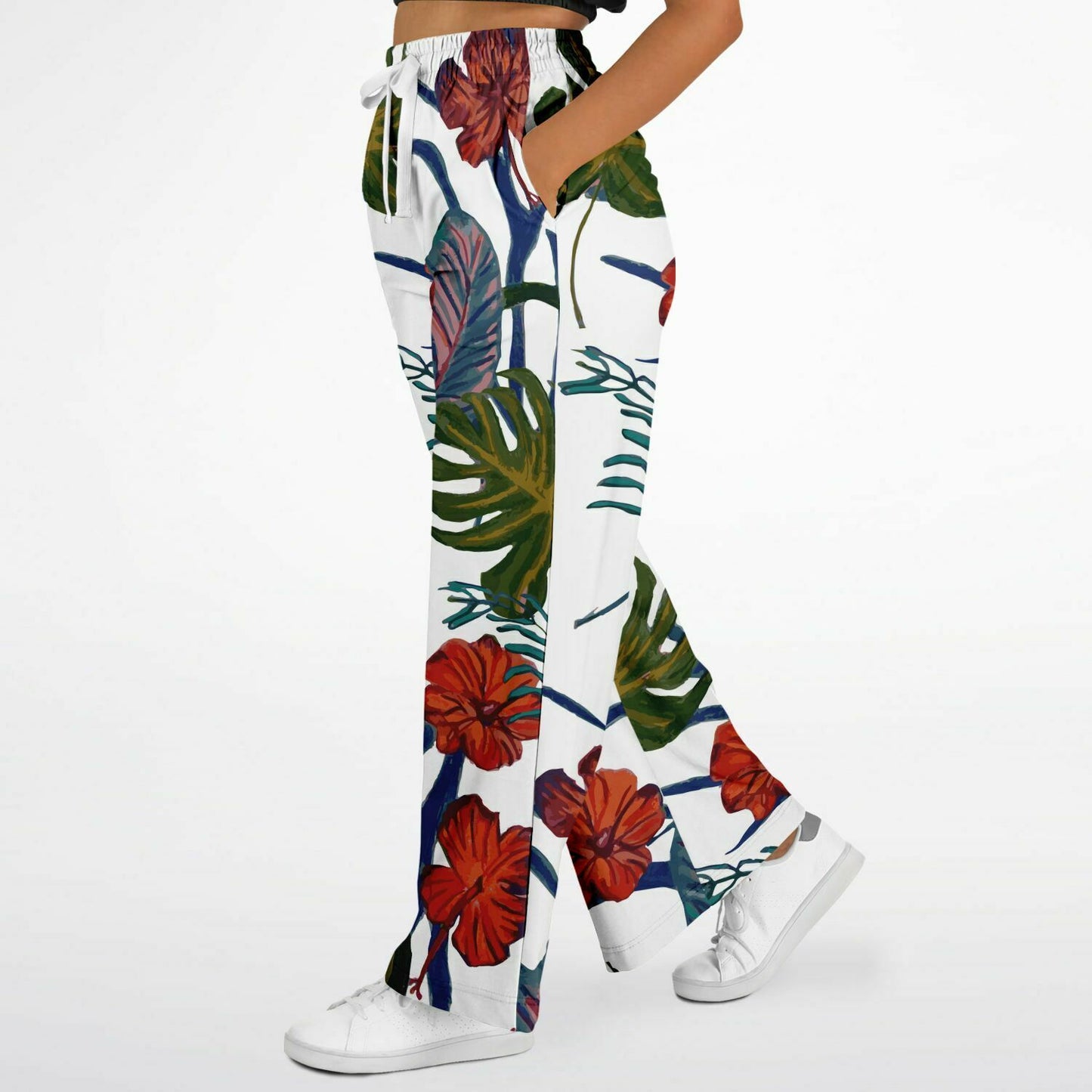 Tropical Floral Print White Flare Trousers - HipHatter