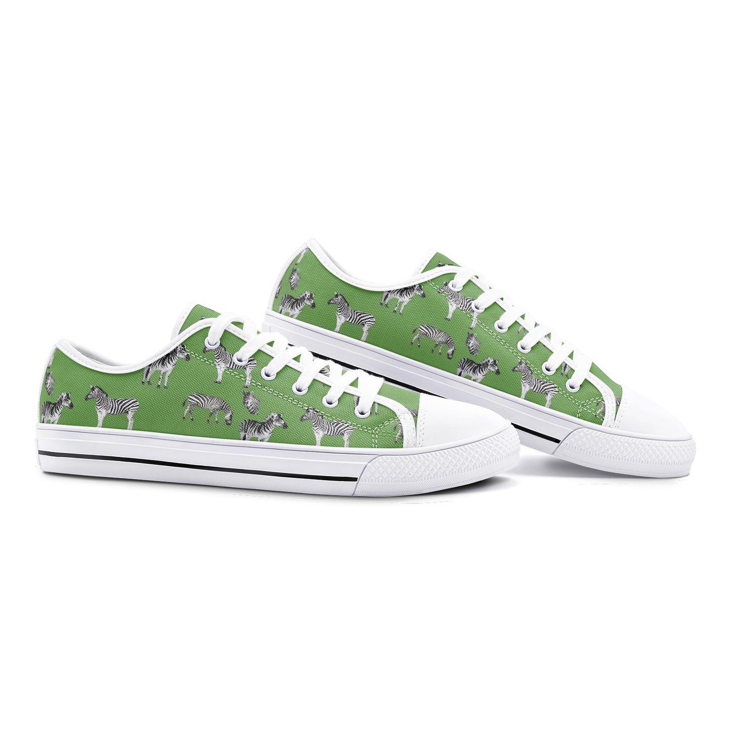 Green Zebra Print Low Top Canvas Shoes - HipHatter
