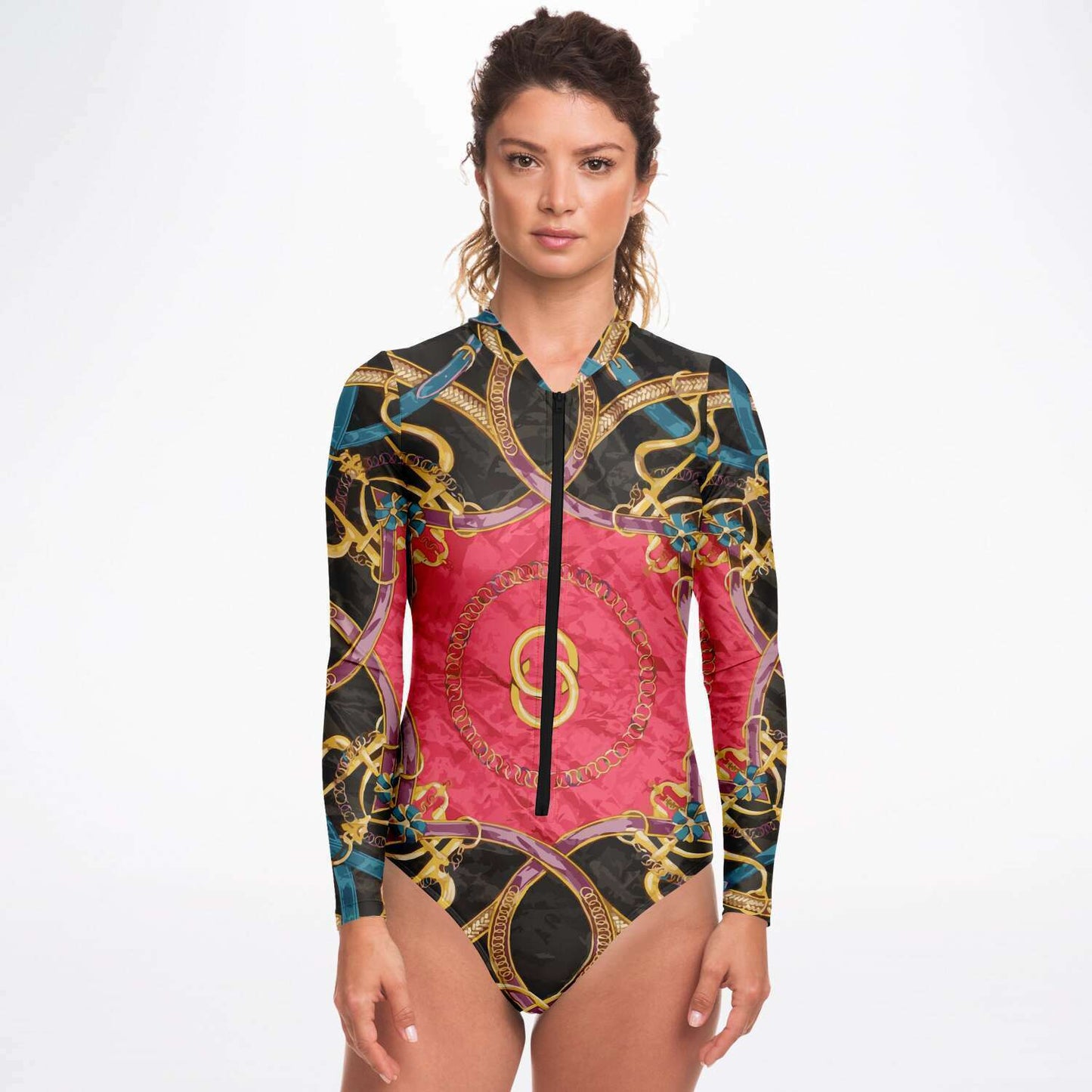 Pink Equestrian Scarf Print Body Suit - HipHatter
