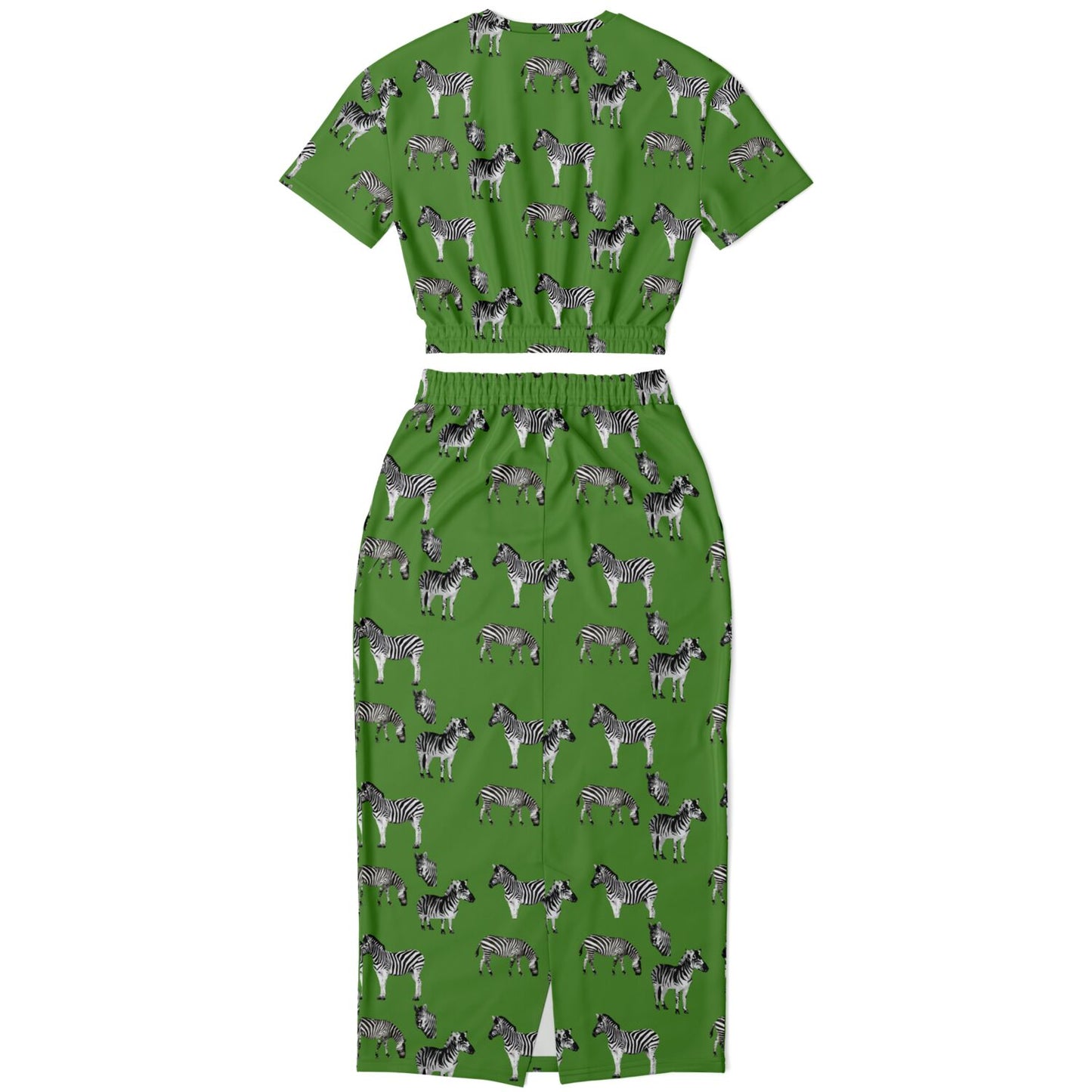 Safari Zebra on Green Grass Fashion Cropped Short Sleeve Sweatshirt and Long Pocket Skirt Set - Hip-Hatter
