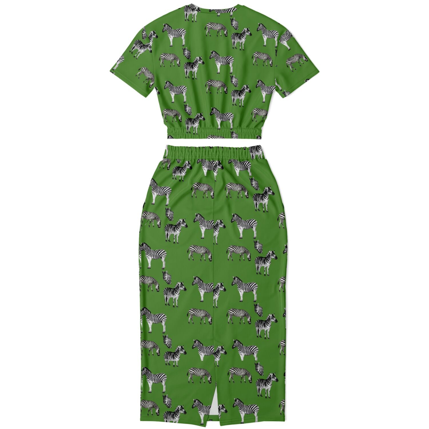 Safari Zebra on Green Grass Fashion Cropped Short Sleeve Sweatshirt and Long Pocket Skirt Set - Hip-Hatter