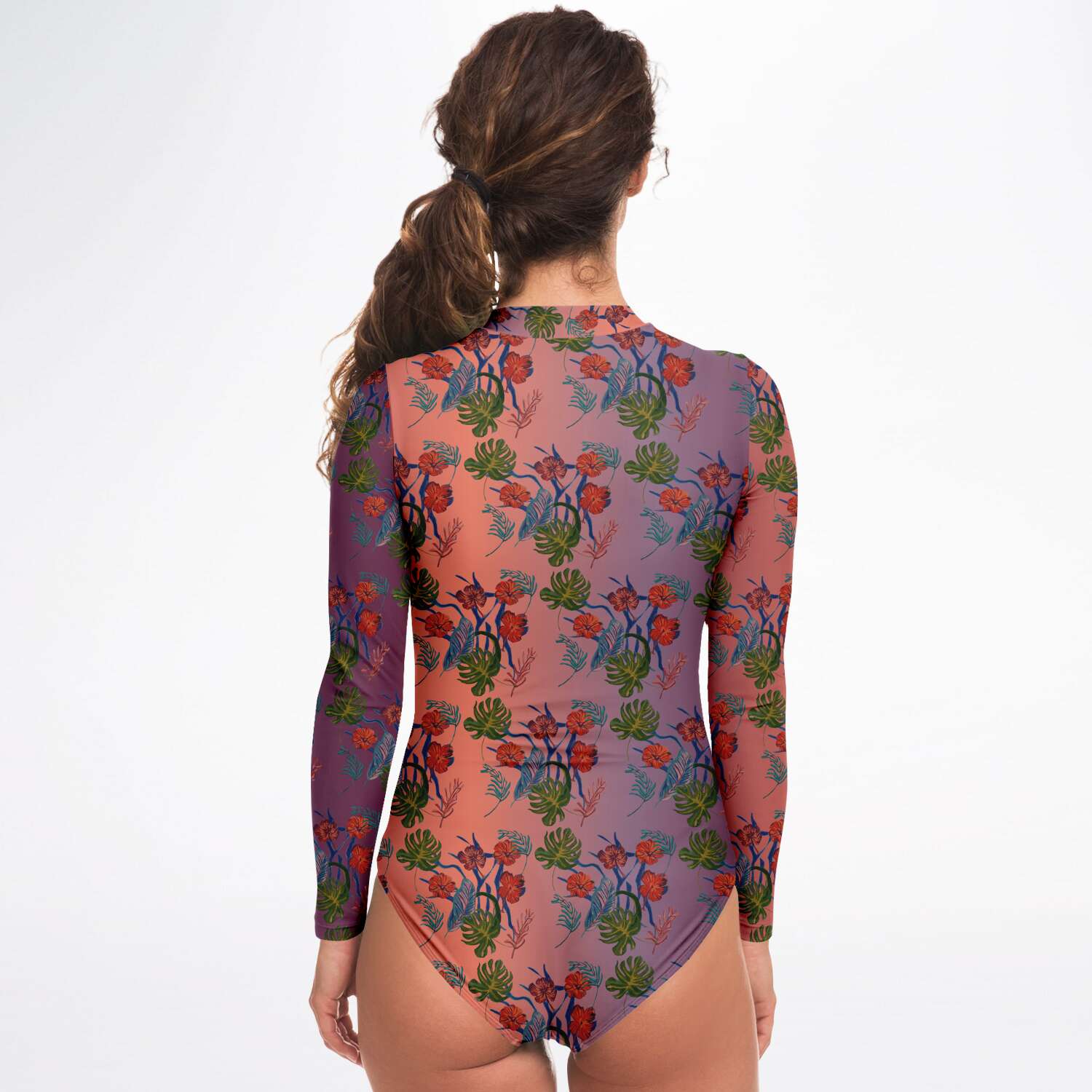Tropical Floral Print Dawn Surf Long Sleeved Bodysuit - HipHatter