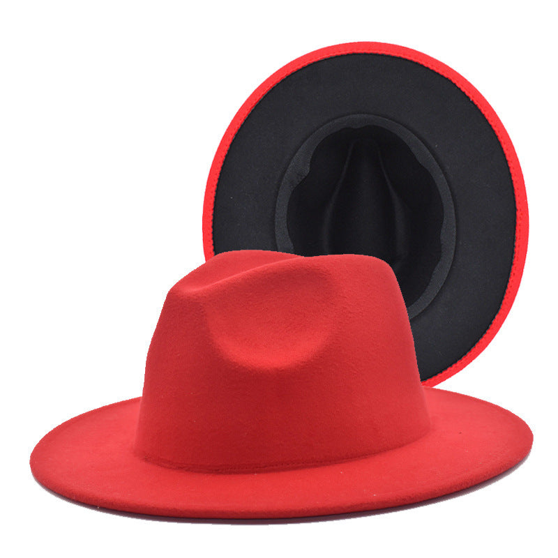 Red Bottom Two Toned Wide Brim Fedora Hat - HipHatter