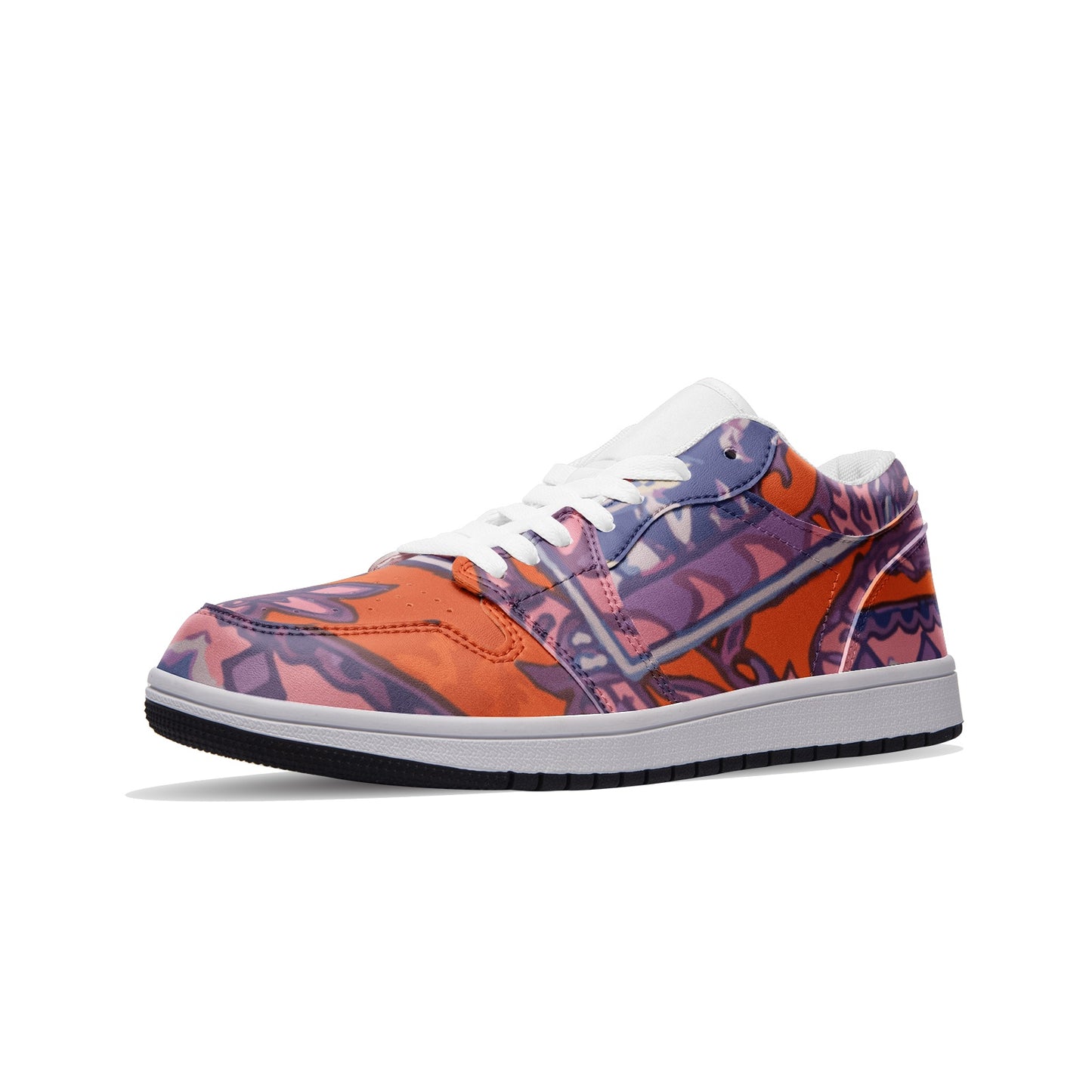 Orange Paisley Unisex Low Top Leather Sneakers - HipHatter