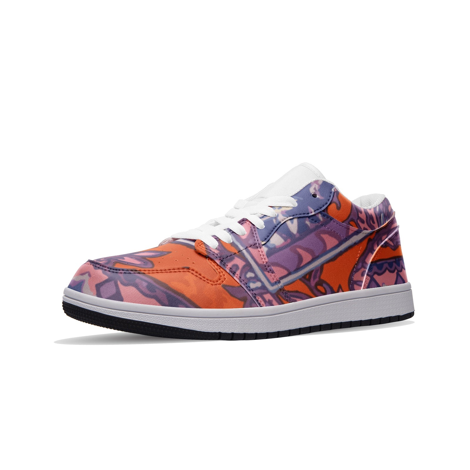 Orange Paisley Unisex Low Top Leather Sneakers - HipHatter