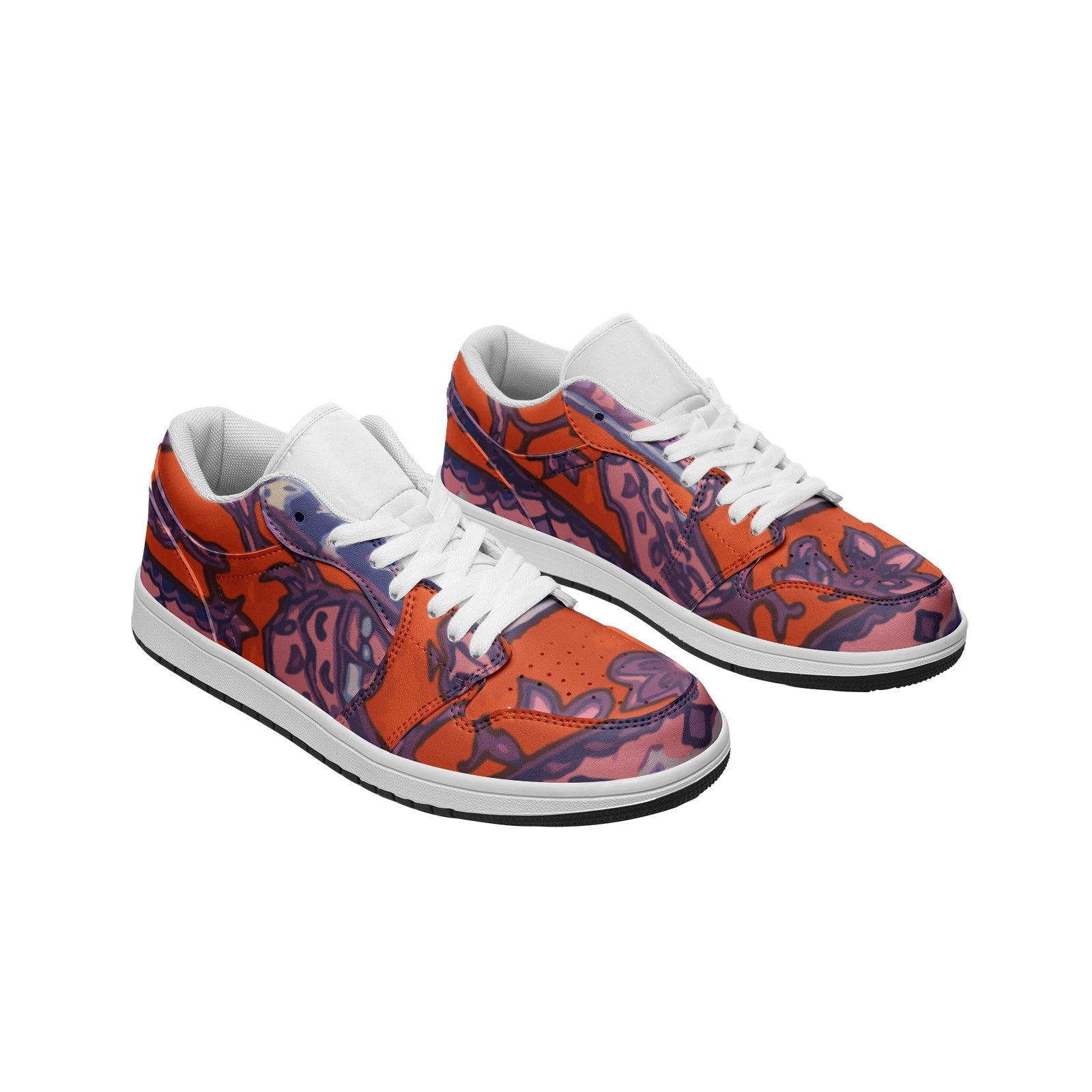 Orange Paisley Unisex Low Top Leather Sneakers - HipHatter