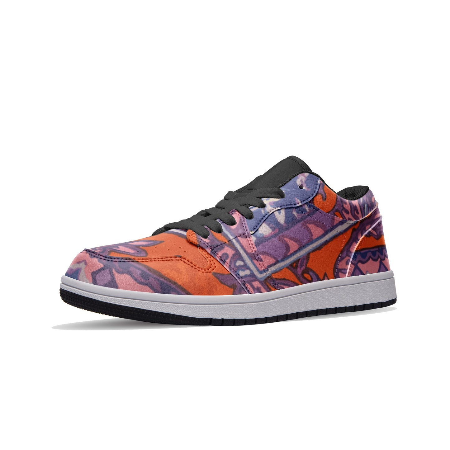 Orange Paisley Unisex Low Top Leather Sneakers - HipHatter