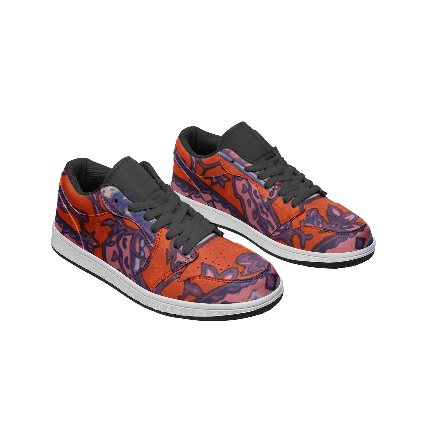Orange Paisley Unisex Low Top Leather Sneakers - HipHatter