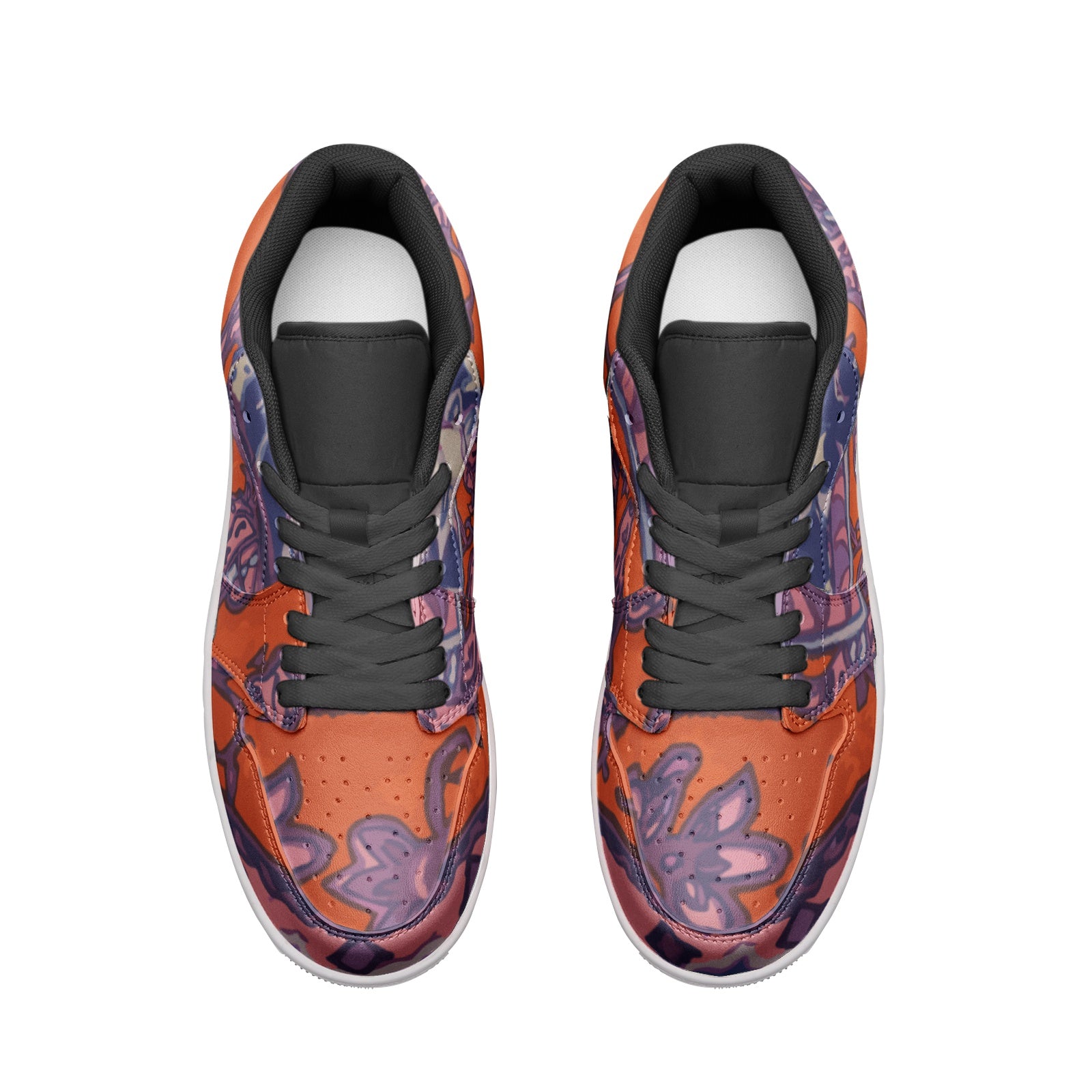 Orange Paisley Unisex Low Top Leather Sneakers - HipHatter