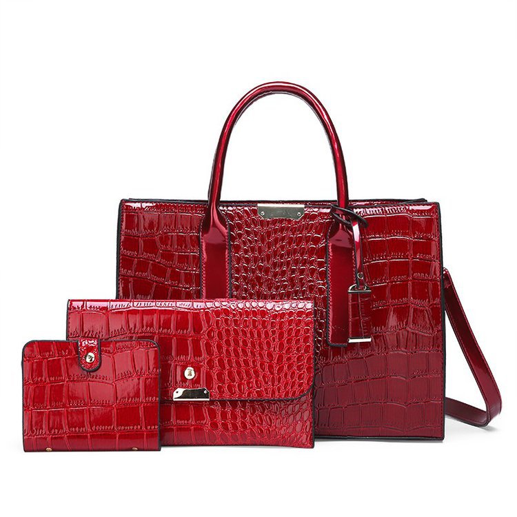 Croc Pattern Three Piece Handbag Set - HipHatter