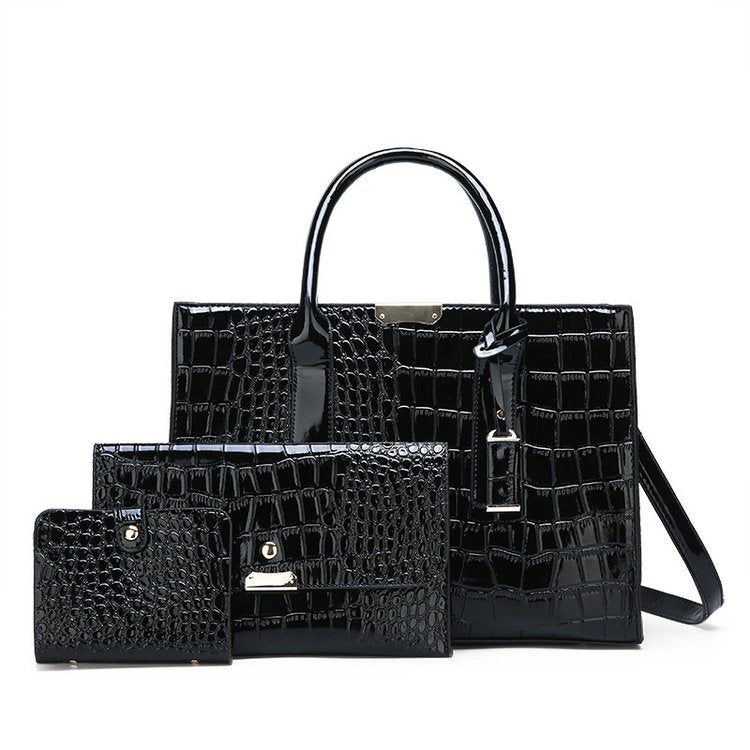 Croc Pattern Three Piece Handbag Set - HipHatter