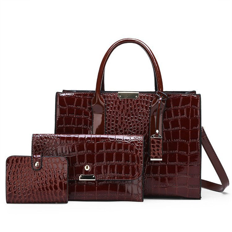 Croc Pattern Three Piece Handbag Set - HipHatter