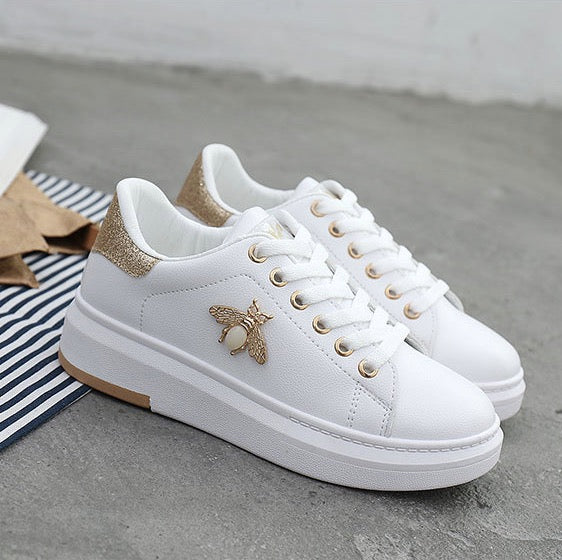 Bee Jeweled White Sneakers - HipHatter
