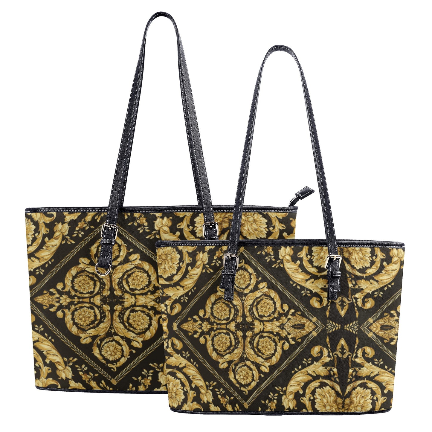 Baroque Scarf Print Gold Leather Tote Bag - HipHatter