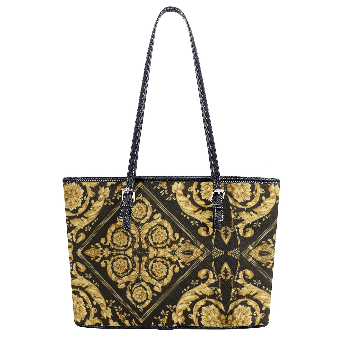 Baroque Scarf Print Gold Leather Tote Bag - HipHatter