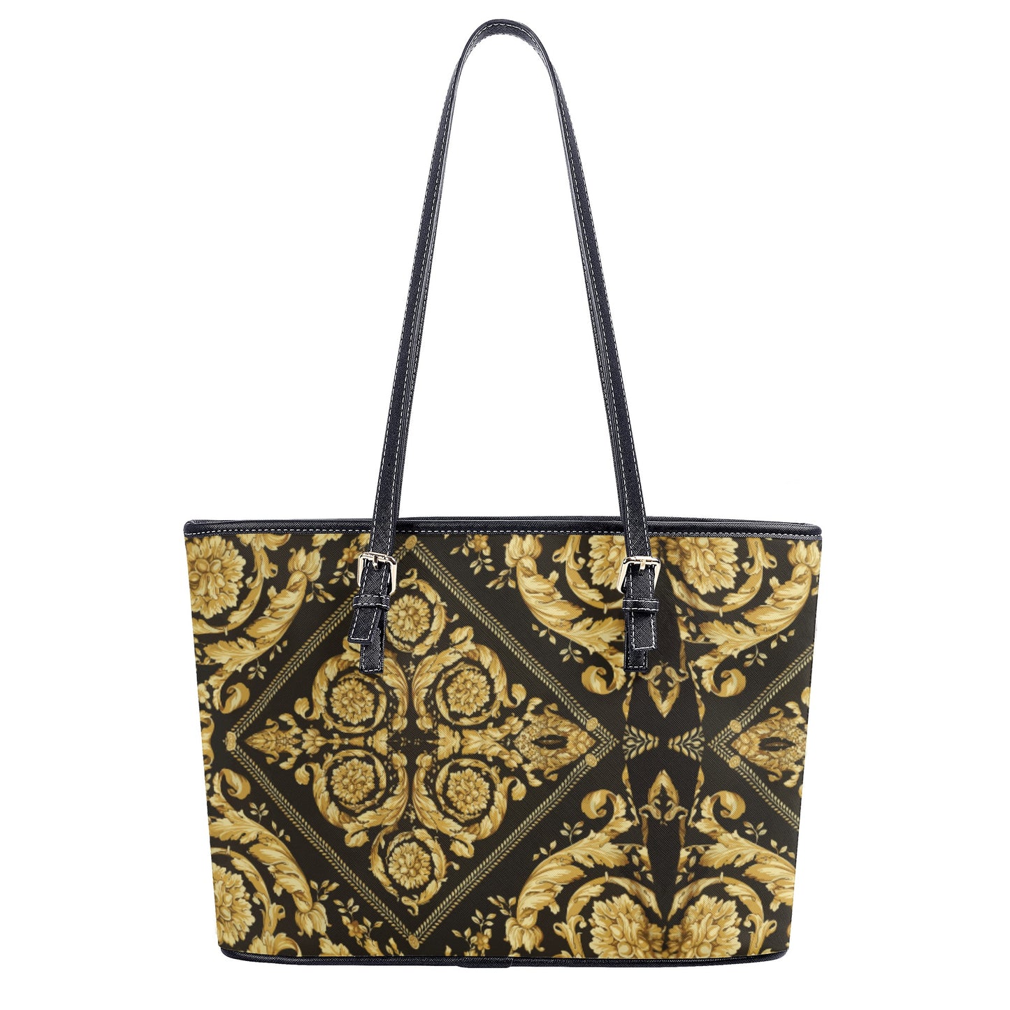 Baroque Scarf Print Gold Leather Tote Bag - HipHatter
