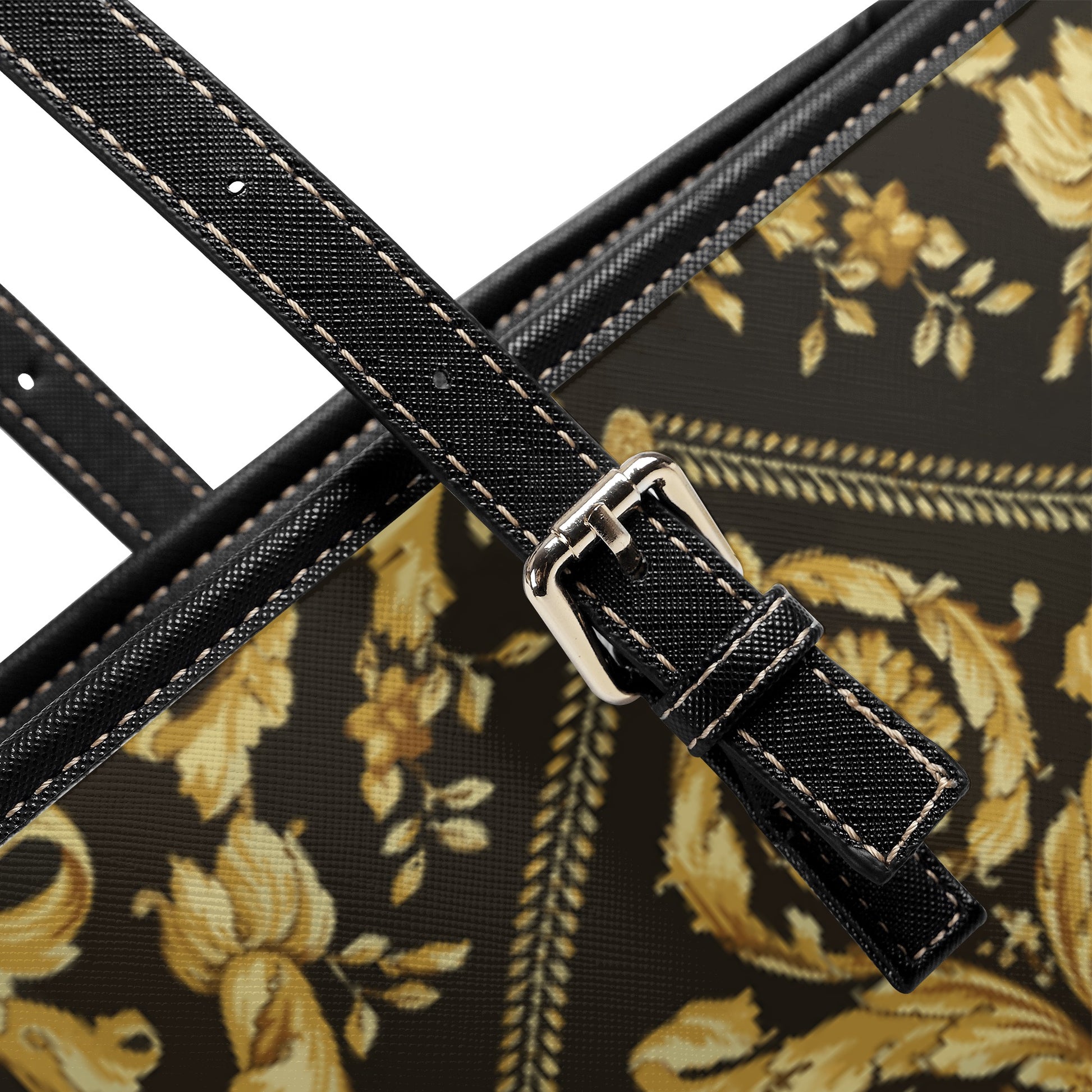 Baroque Scarf Print Gold Leather Tote Bag - HipHatter