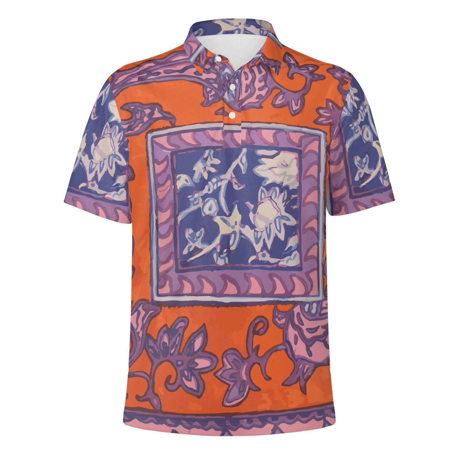 Orange Paisley La Rambla Men's Polo Shirt - HipHatter