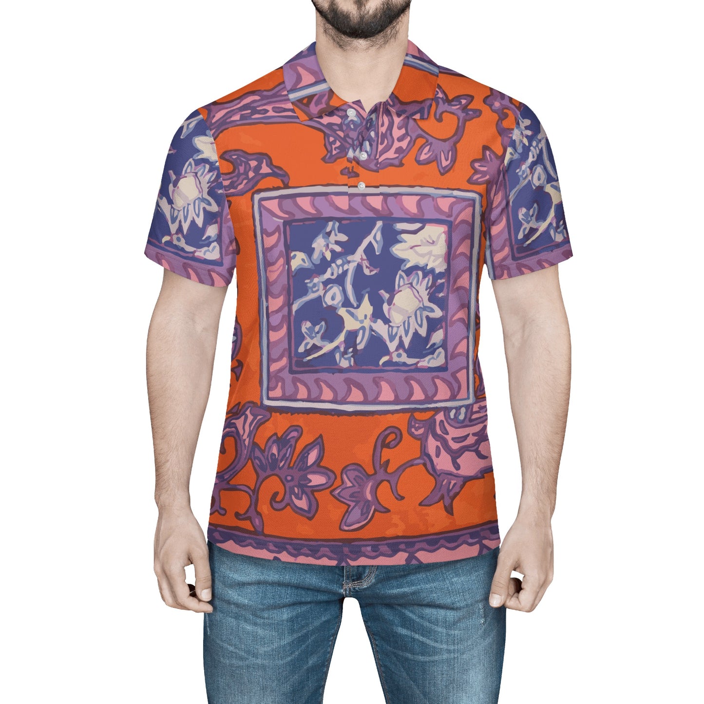 Orange Paisley La Rambla Men's Polo Shirt - HipHatter