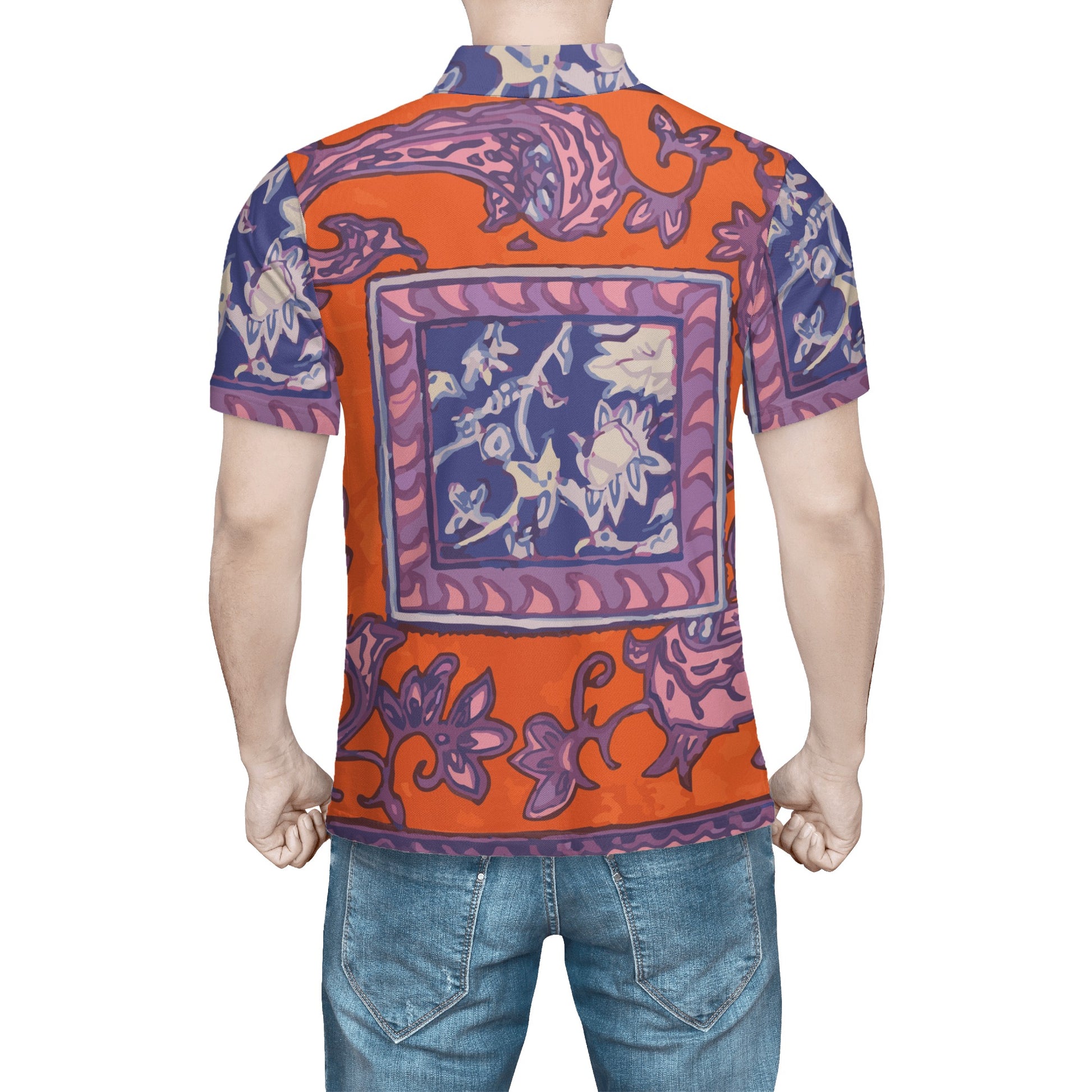 Orange Paisley La Rambla Men's Polo Shirt - HipHatter