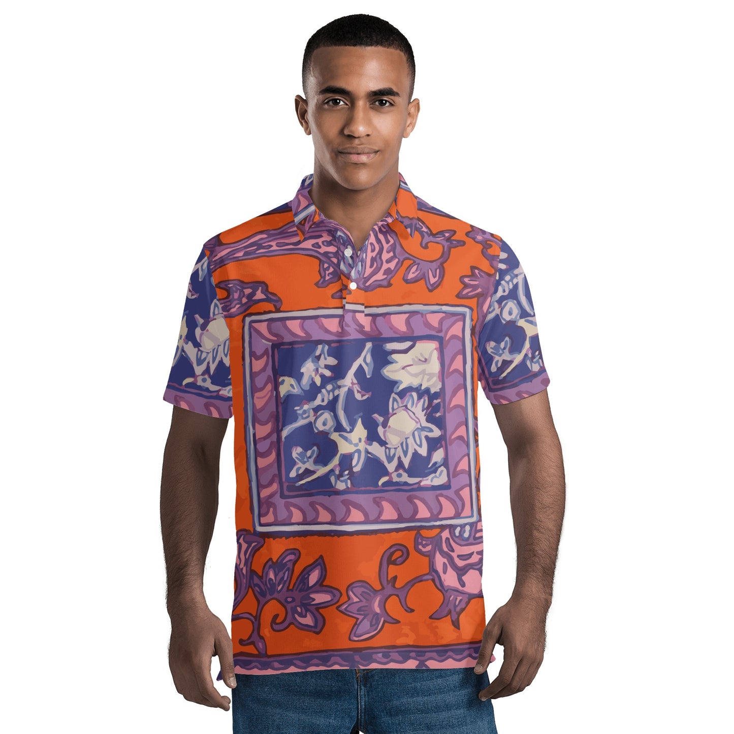 Orange Paisley La Rambla Men's Polo Shirt - HipHatter