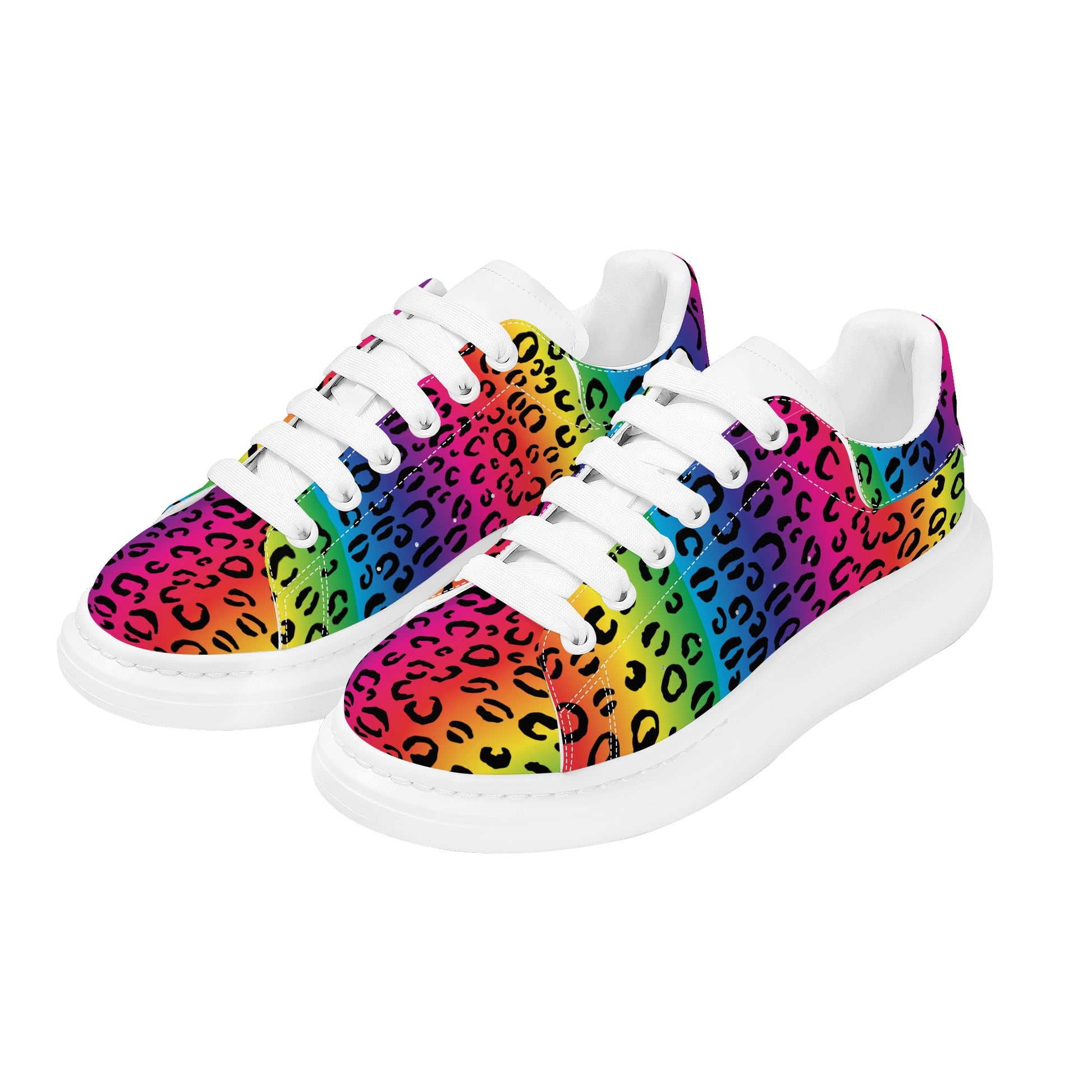 Women's Rainbow Leopard Low Top Chunky Shoes - HipHatter