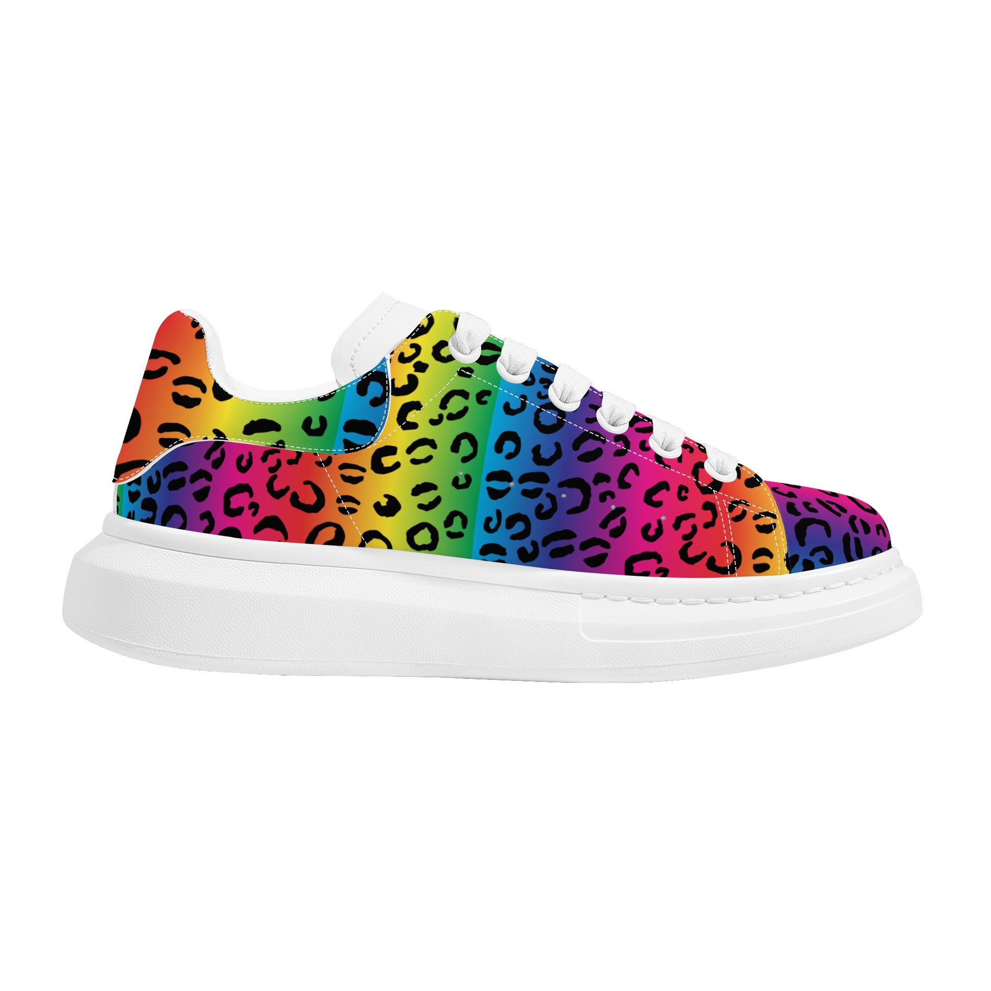 Women's Rainbow Leopard Low Top Chunky Shoes - HipHatter