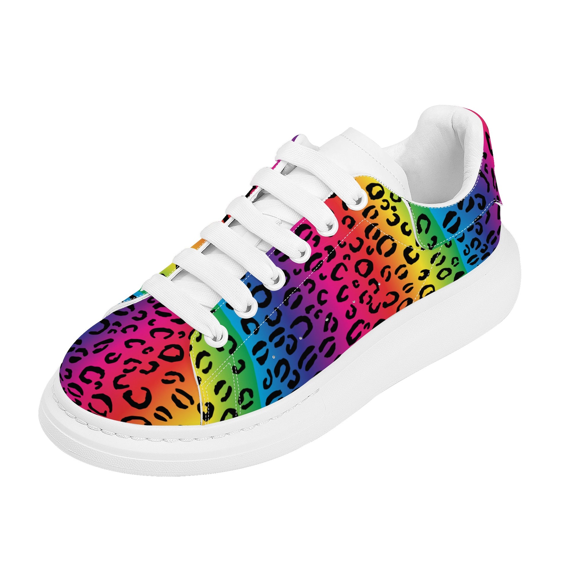 Women's Rainbow Leopard Low Top Chunky Shoes - HipHatter