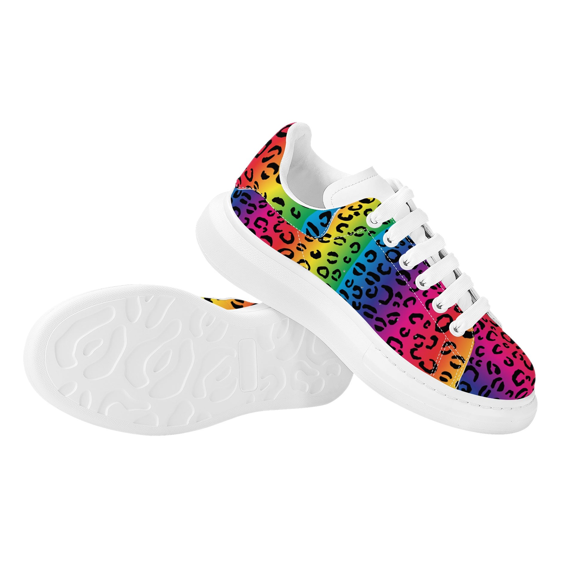 Women's Rainbow Leopard Low Top Chunky Shoes - HipHatter