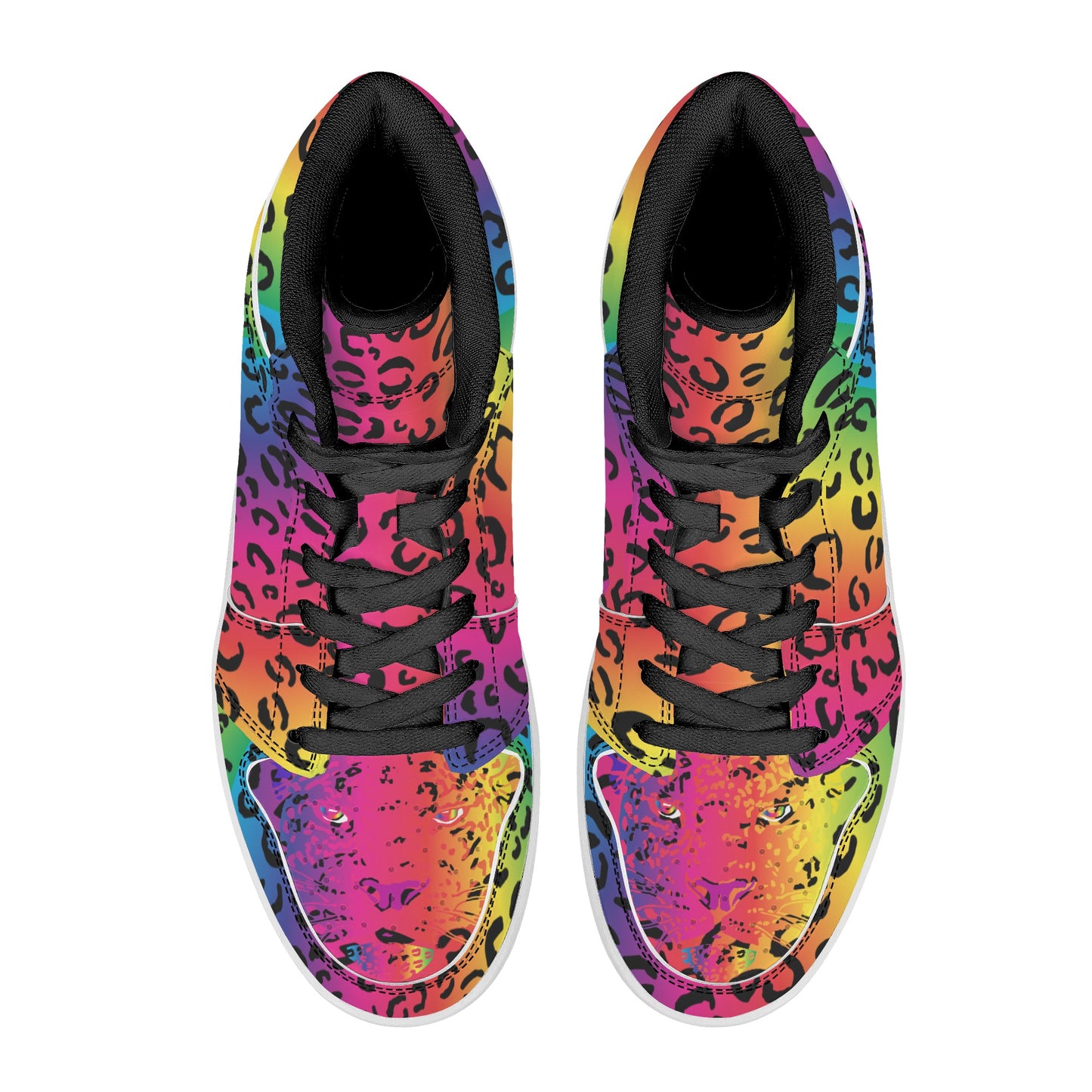 Mens Rainbow Leopard High Top Leather Sneakers - HipHatter
