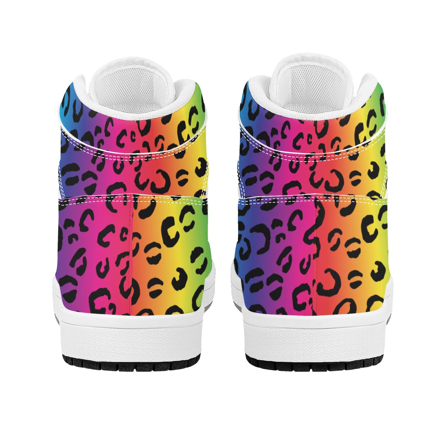 Mens Rainbow Leopard High Top Leather Sneakers - HipHatter