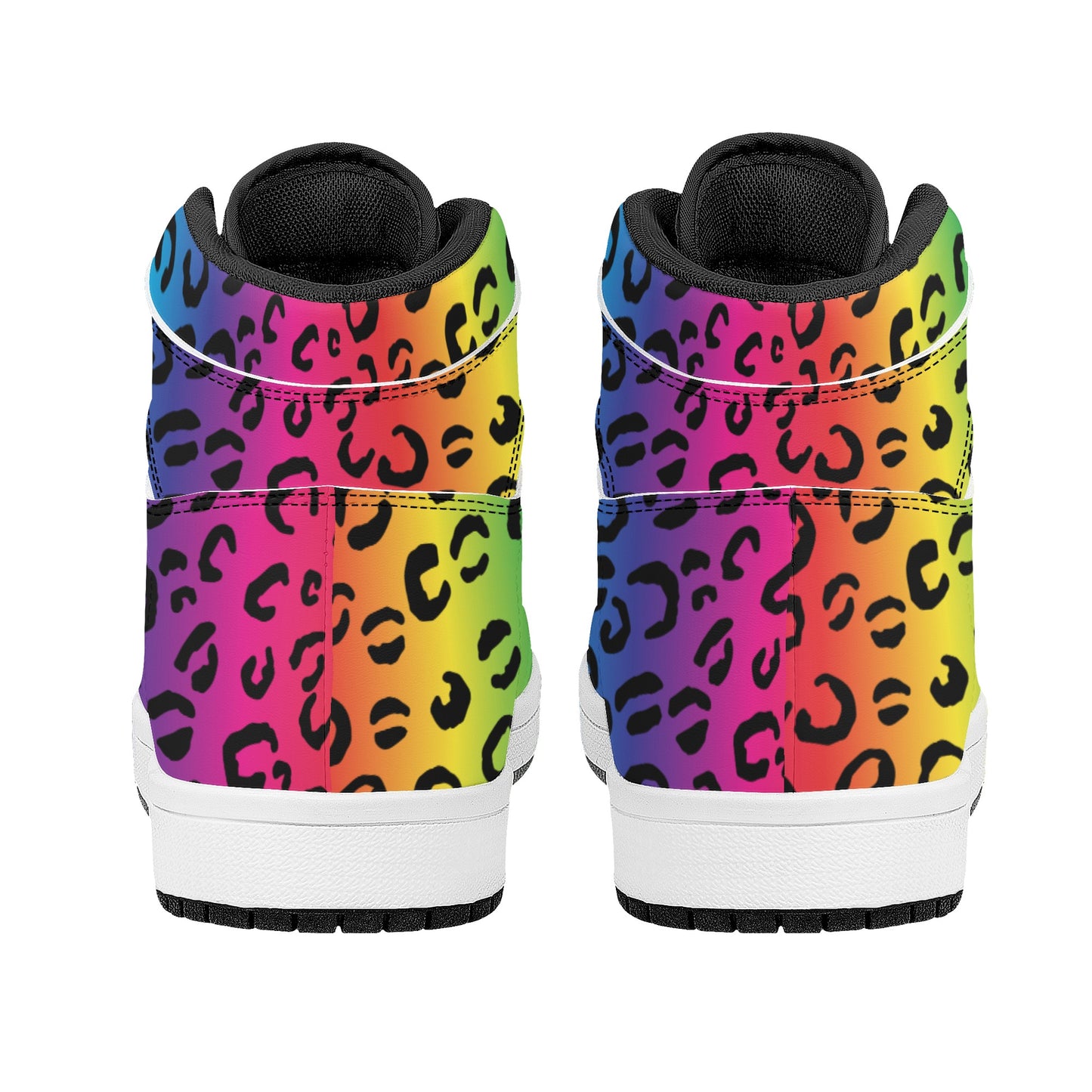Mens Rainbow Leopard High Top Leather Sneakers - HipHatter