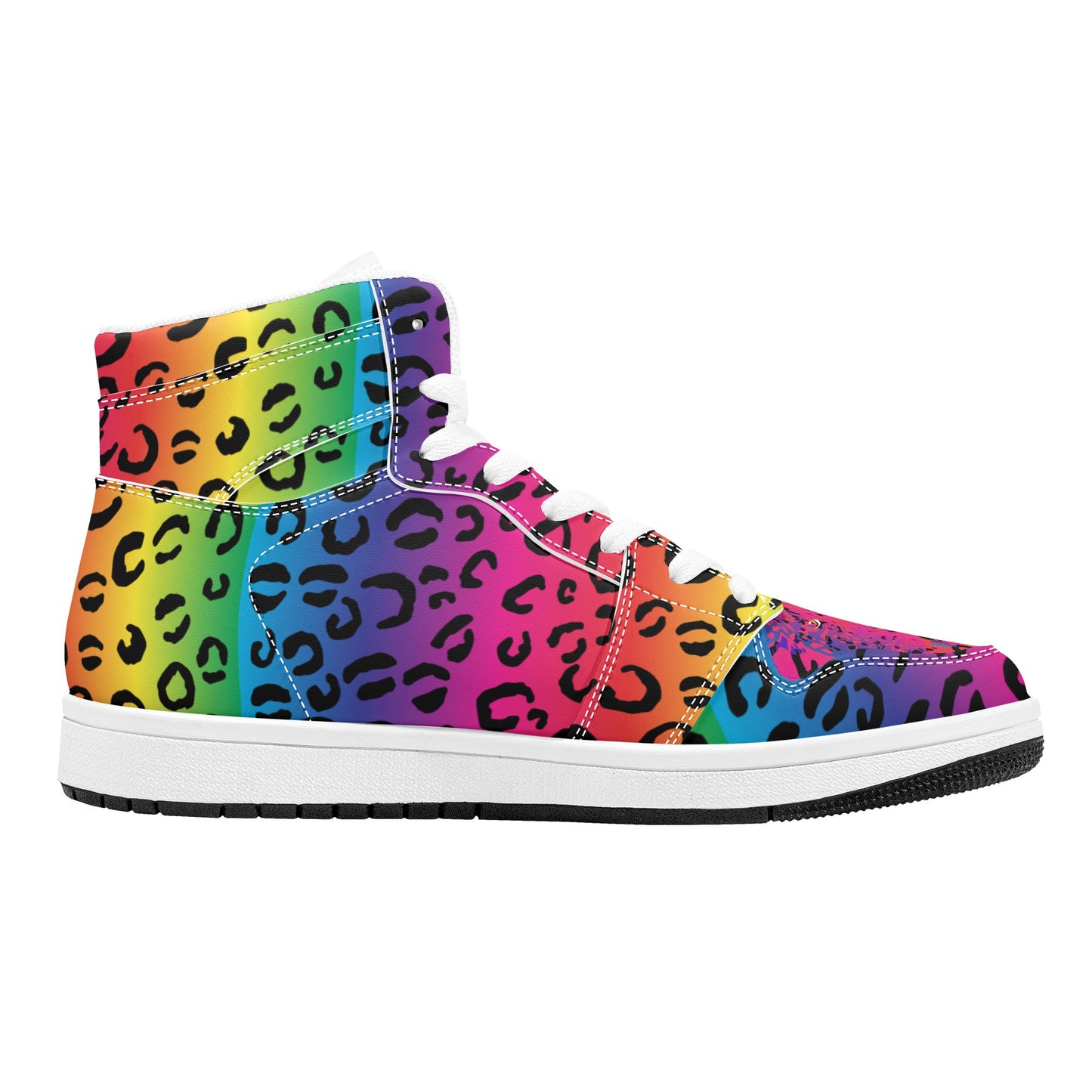 Mens Rainbow Leopard High Top Leather Sneakers - HipHatter