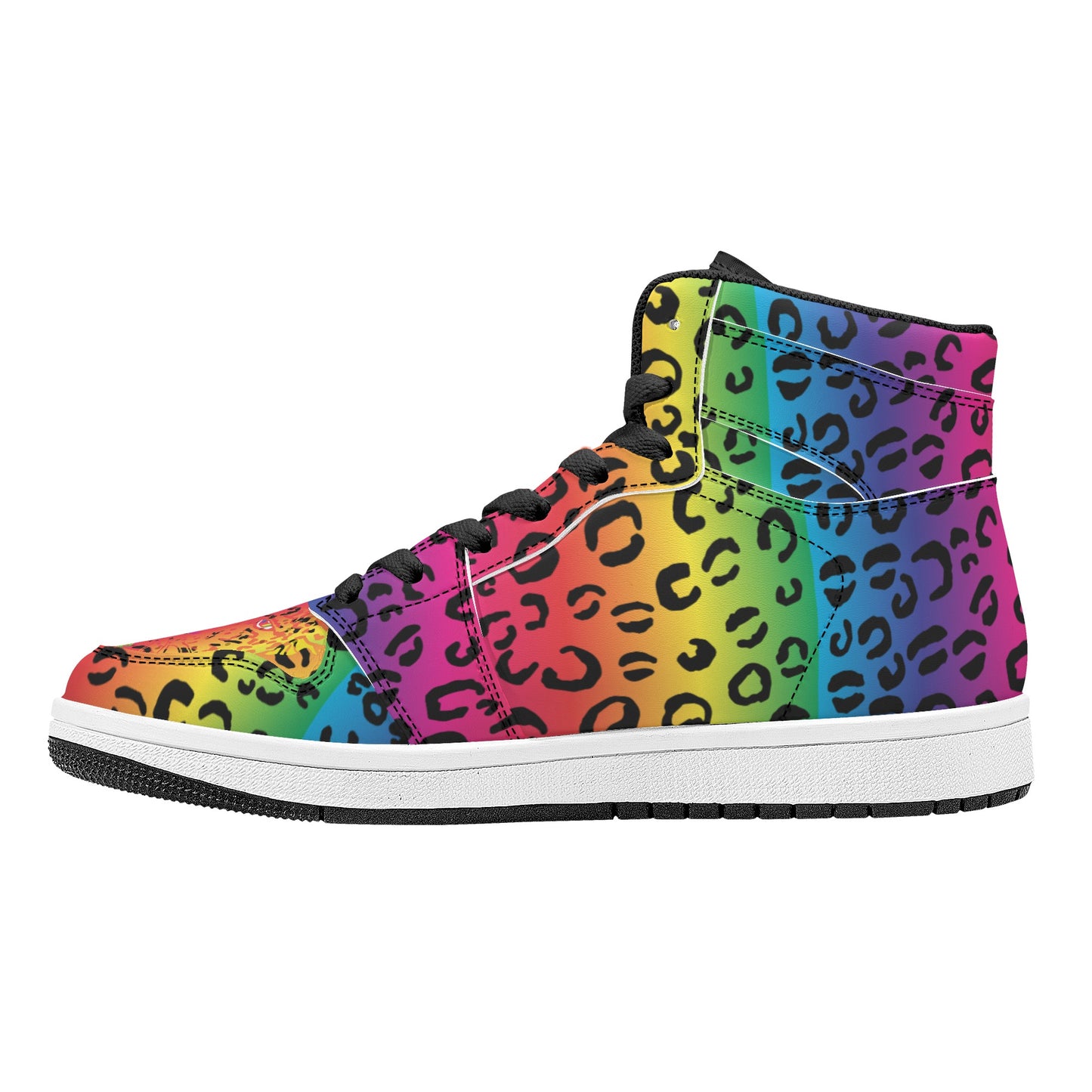 Mens Rainbow Leopard High Top Leather Sneakers - HipHatter