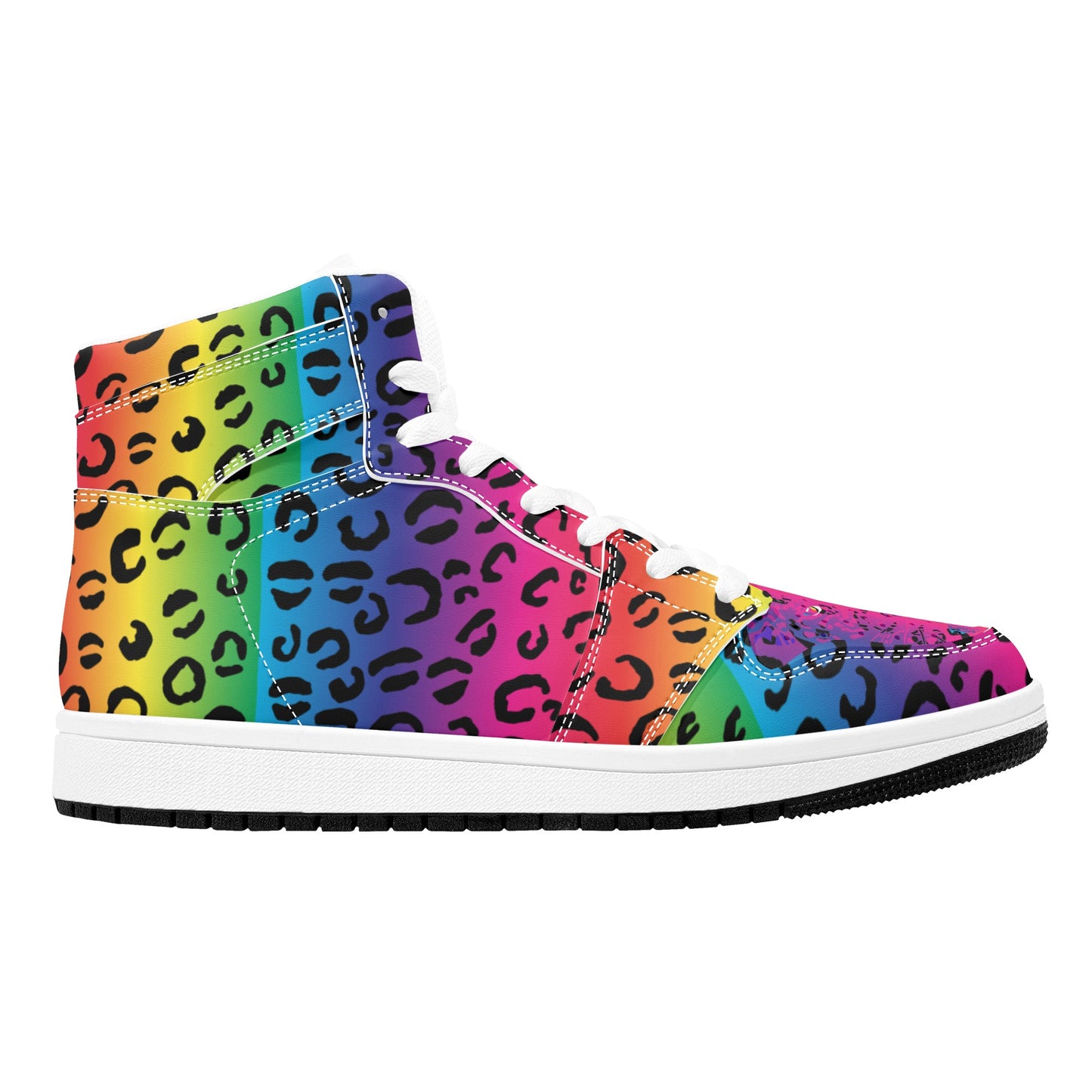 Mens Rainbow Leopard High Top Leather Sneakers - HipHatter