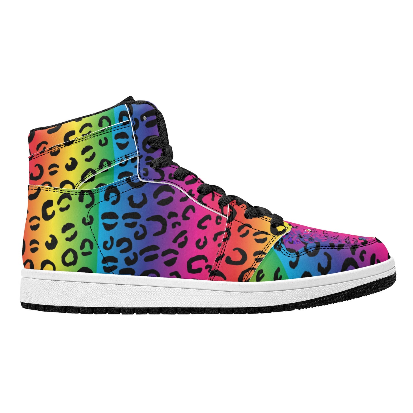 Mens Rainbow Leopard High Top Leather Sneakers - HipHatter