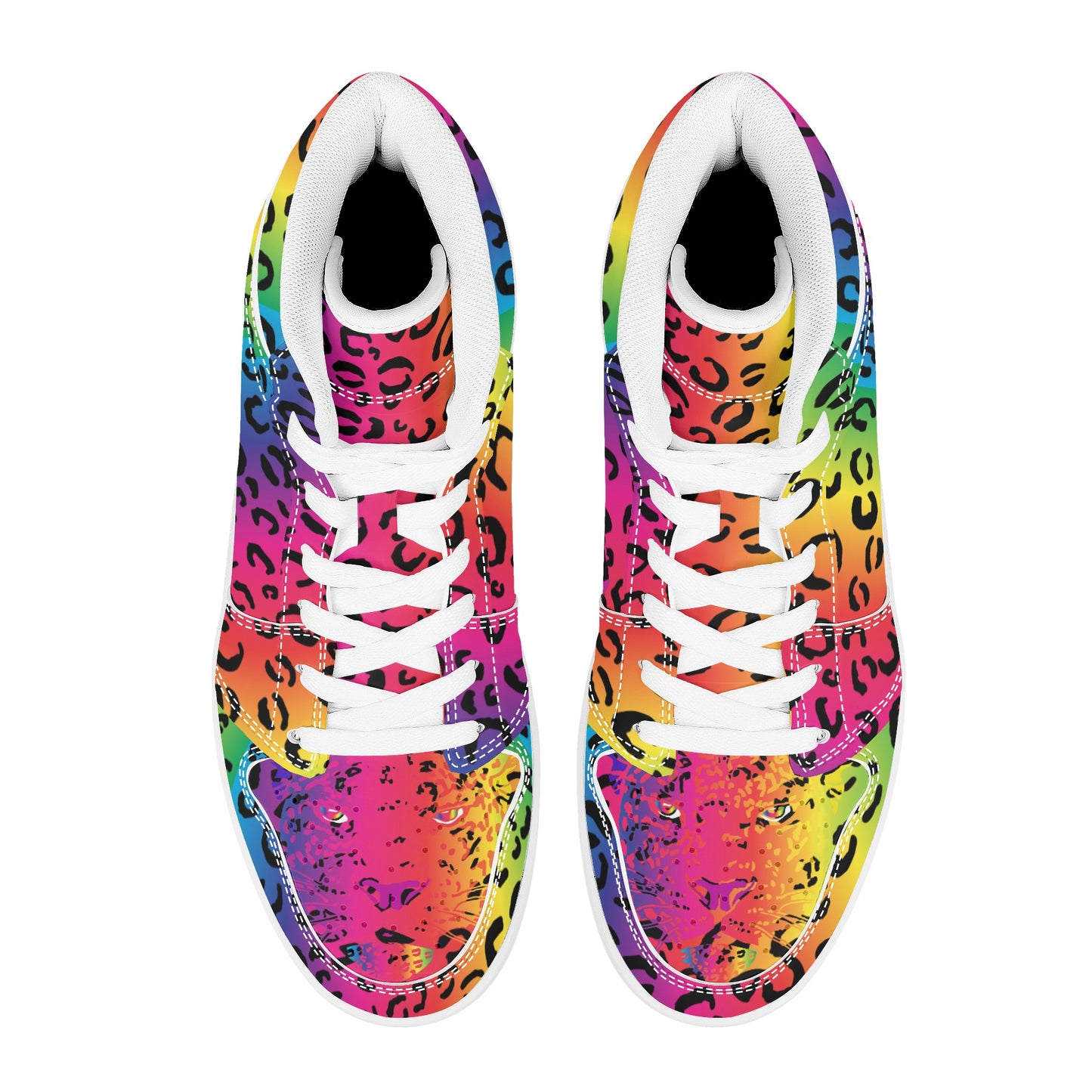 Mens Rainbow Leopard High Top Leather Sneakers - HipHatter