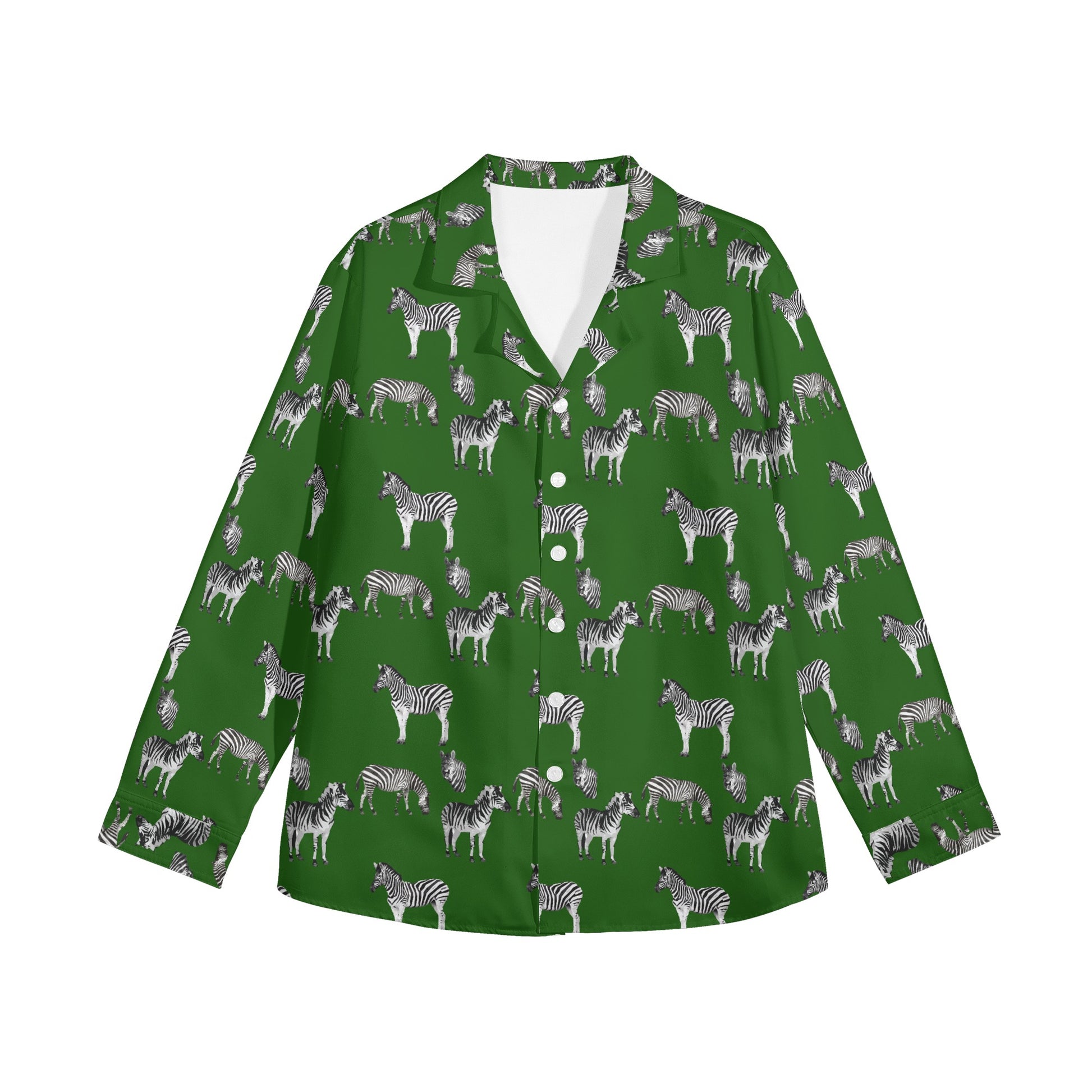 Emerald Green Safari Zebra Women's Long Sleeve Button Down Shirt - HipHatter