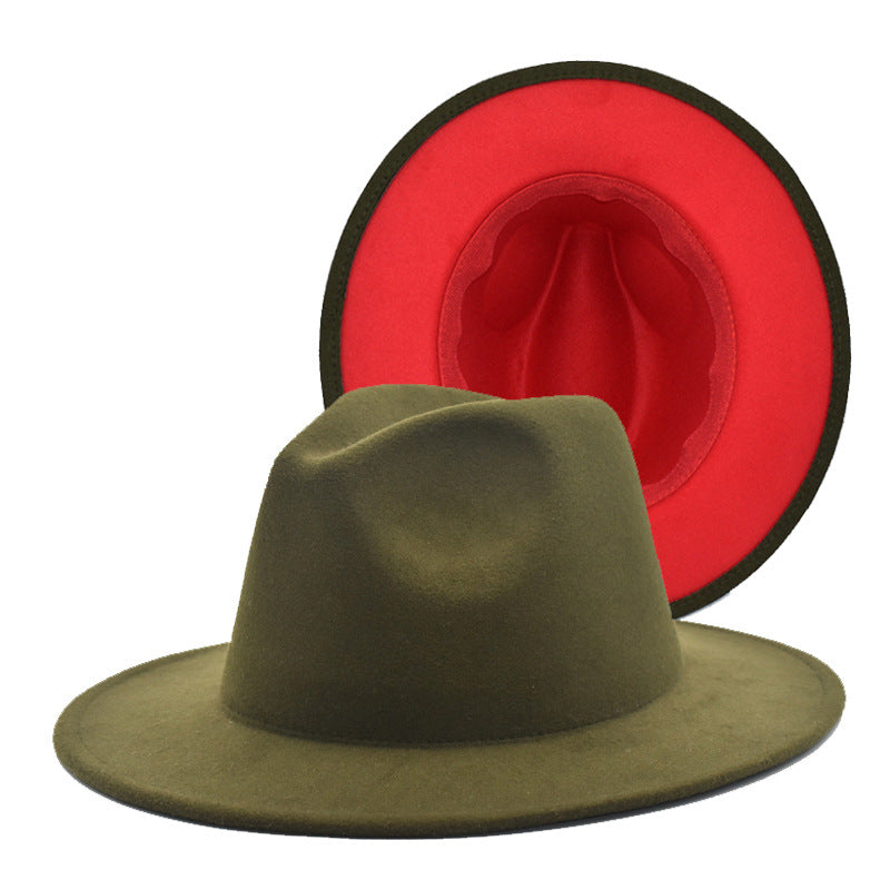 Red Bottom Two Toned Wide Brim Fedora Hat - HipHatter