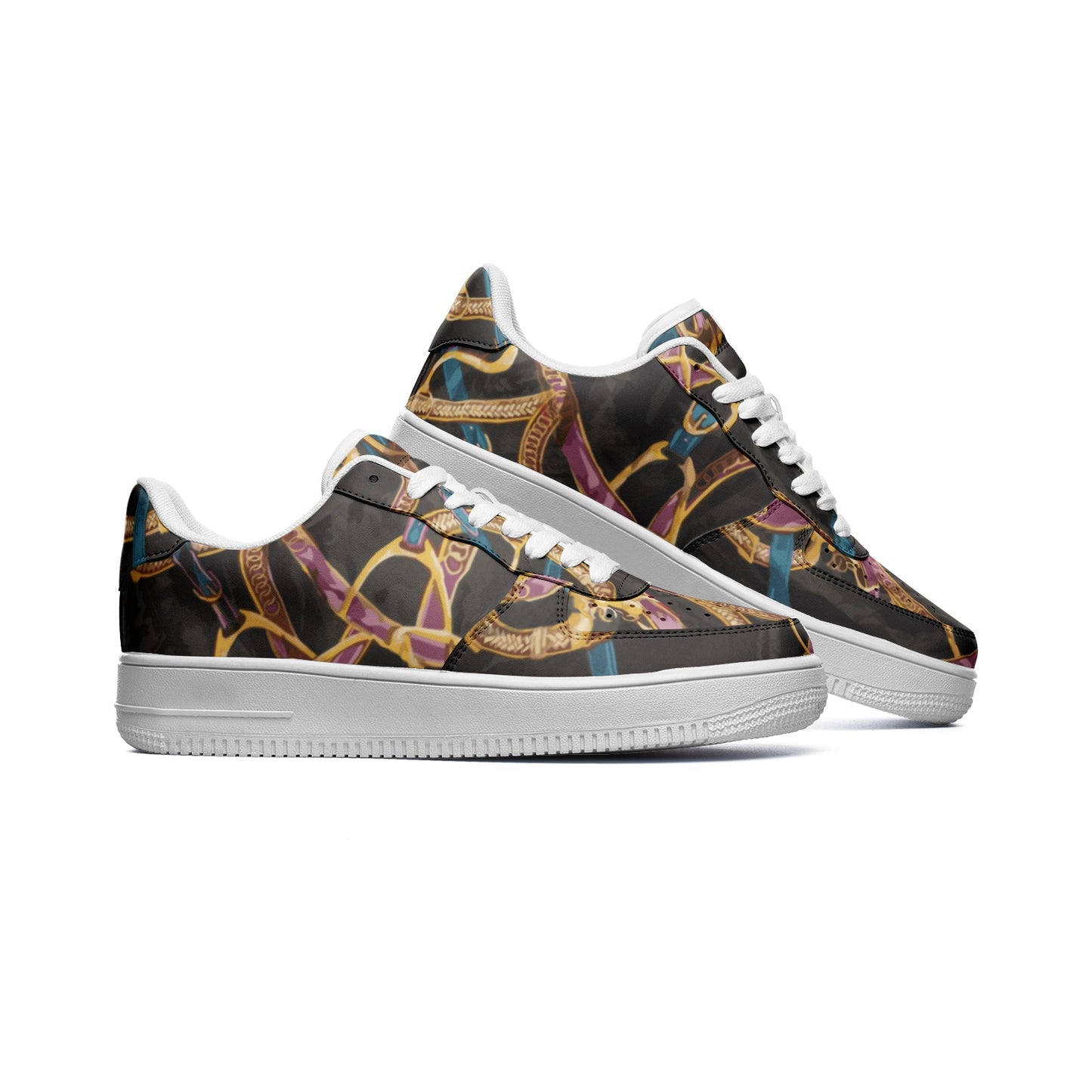 Black Equestrian Unisex Low Top Leather Force Sneakers - HipHatter