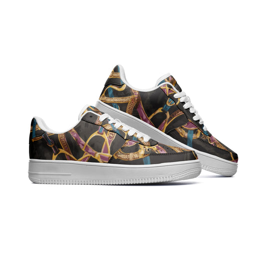 Black Equestrian Unisex Low Top Leather Force Sneakers - HipHatter